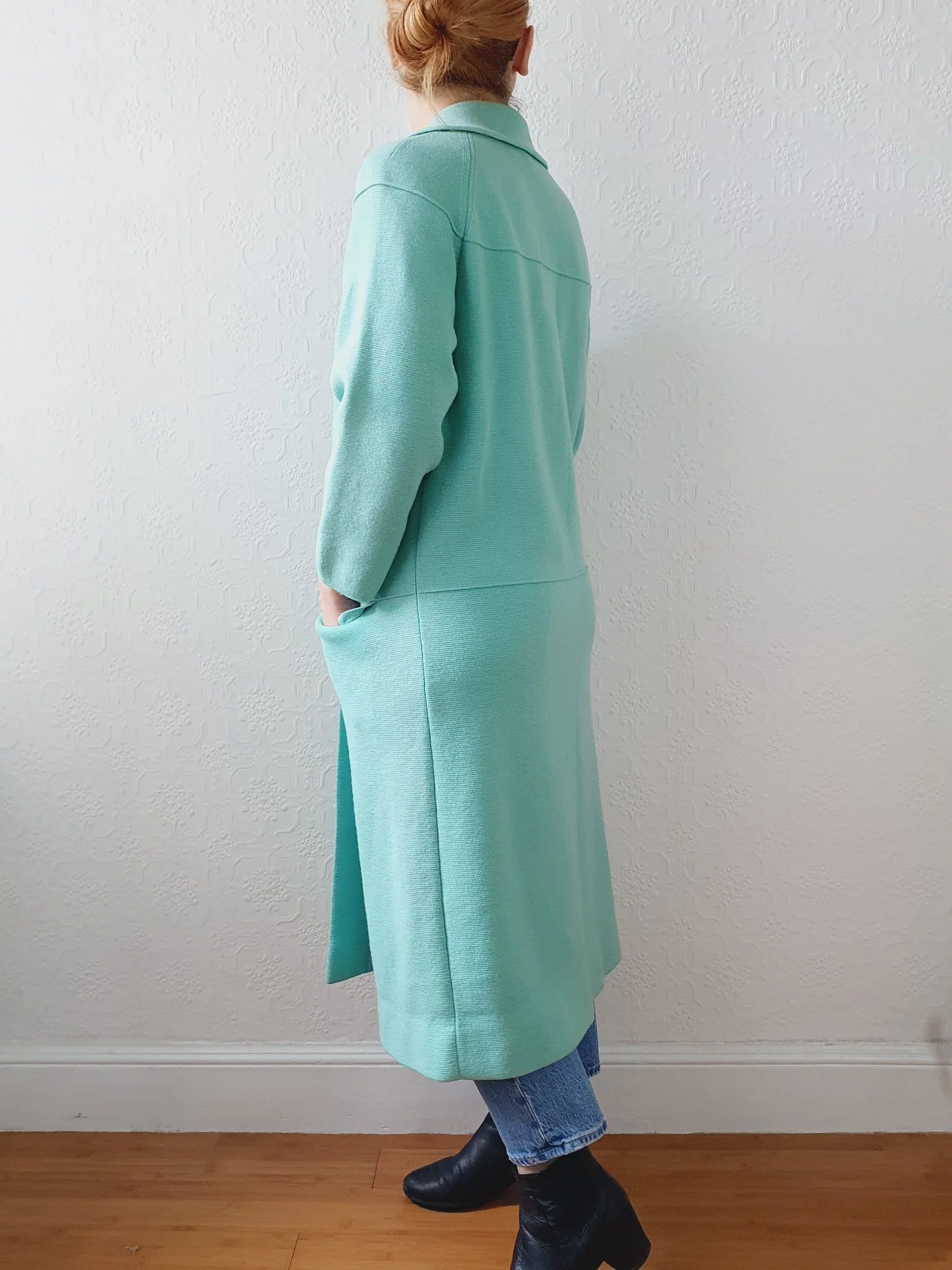 Vintage 70s Mint Green Knitted 100% Wool Coat with 7/8 Sleeves - S/M - Image 12