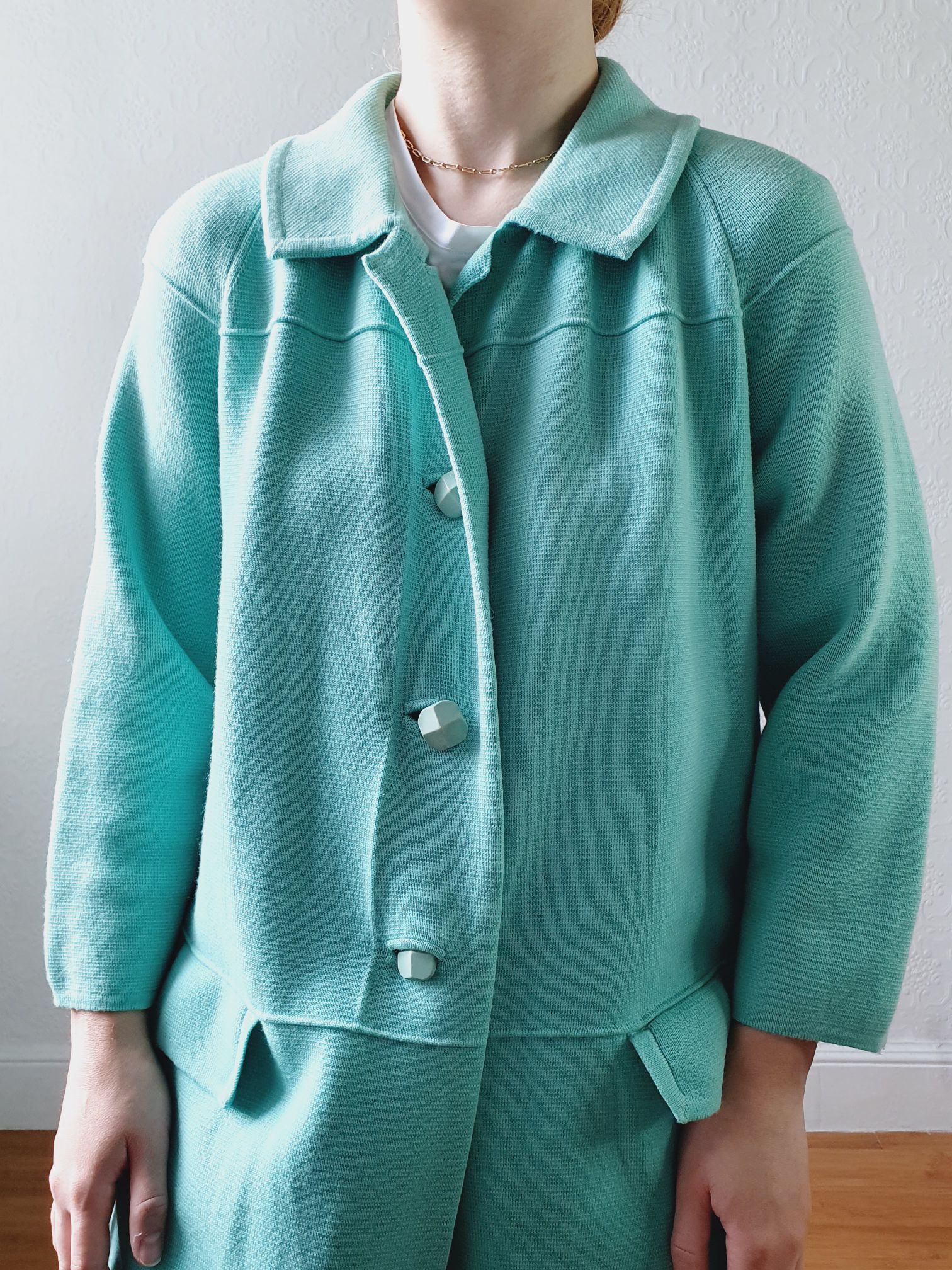 Vintage 70s Mint Green Knitted 100% Wool Coat with 7/8 Sleeves - S/M - Image 13