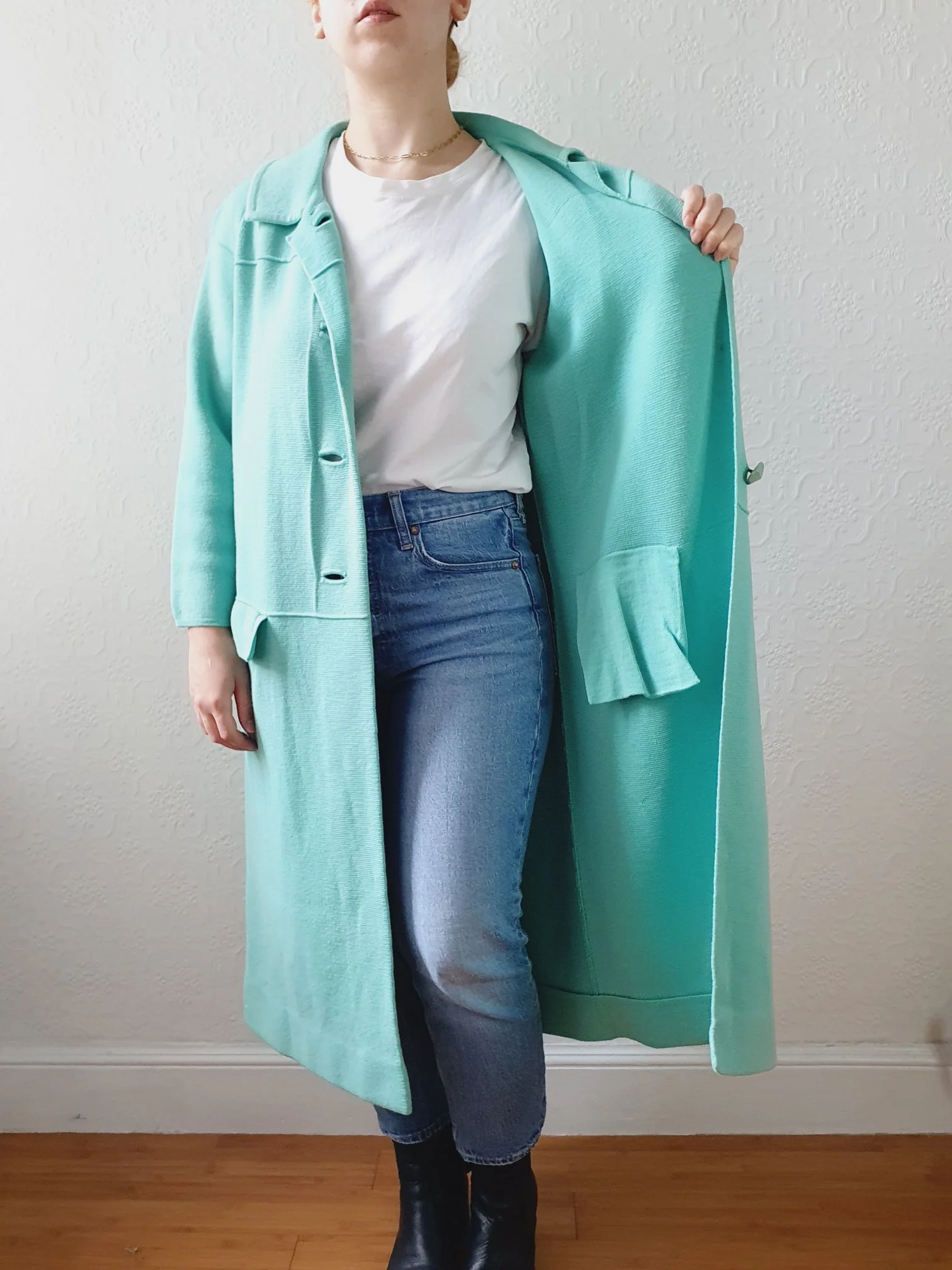 Vintage 70s Mint Green Knitted 100% Wool Coat with 7/8 Sleeves - S/M - Image 15