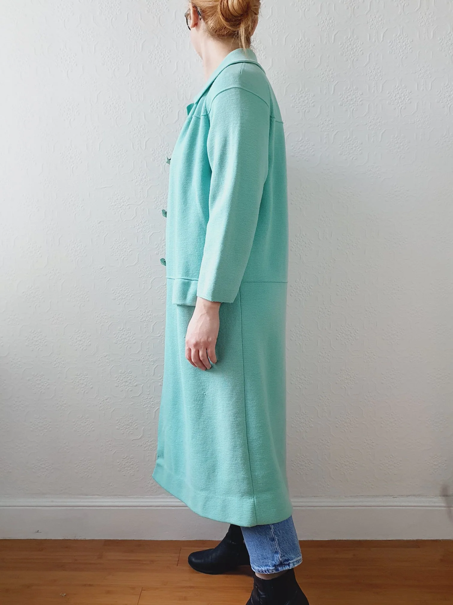Vintage 70s Mint Green Knitted 100% Wool Coat with 7/8 Sleeves - S/M - Image 6