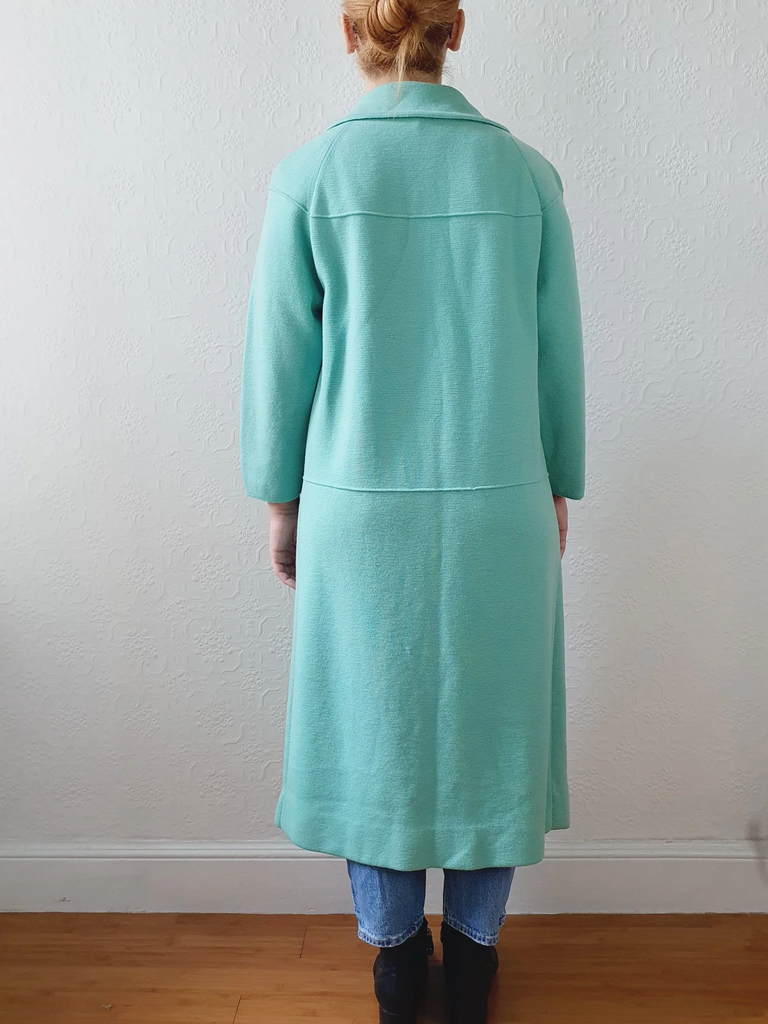 Vintage 70s Mint Green Knitted 100% Wool Coat with 7/8 Sleeves - S/M - Image 8