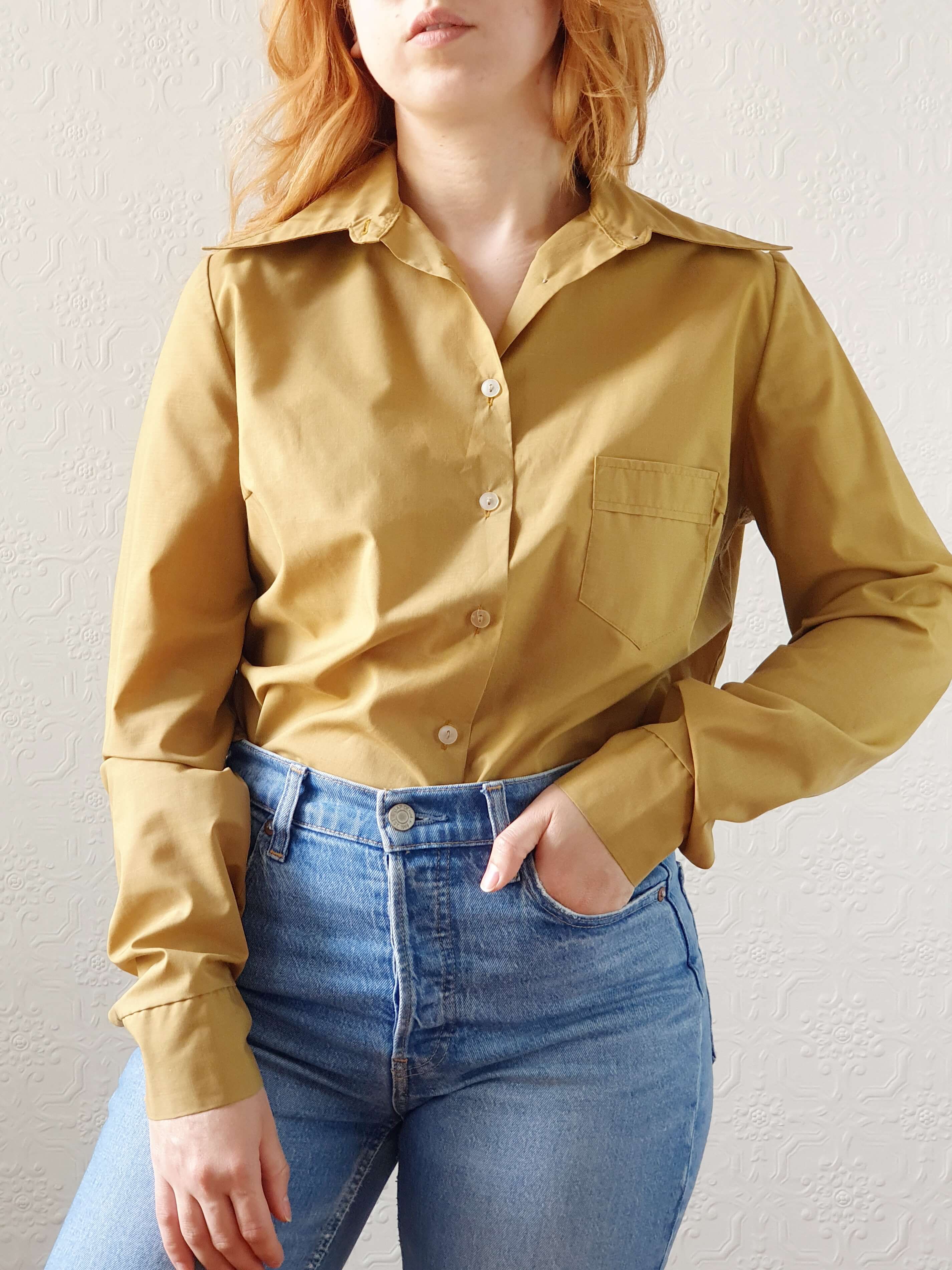 Vintage 70s Mustard Long Sleeve Blouse - L