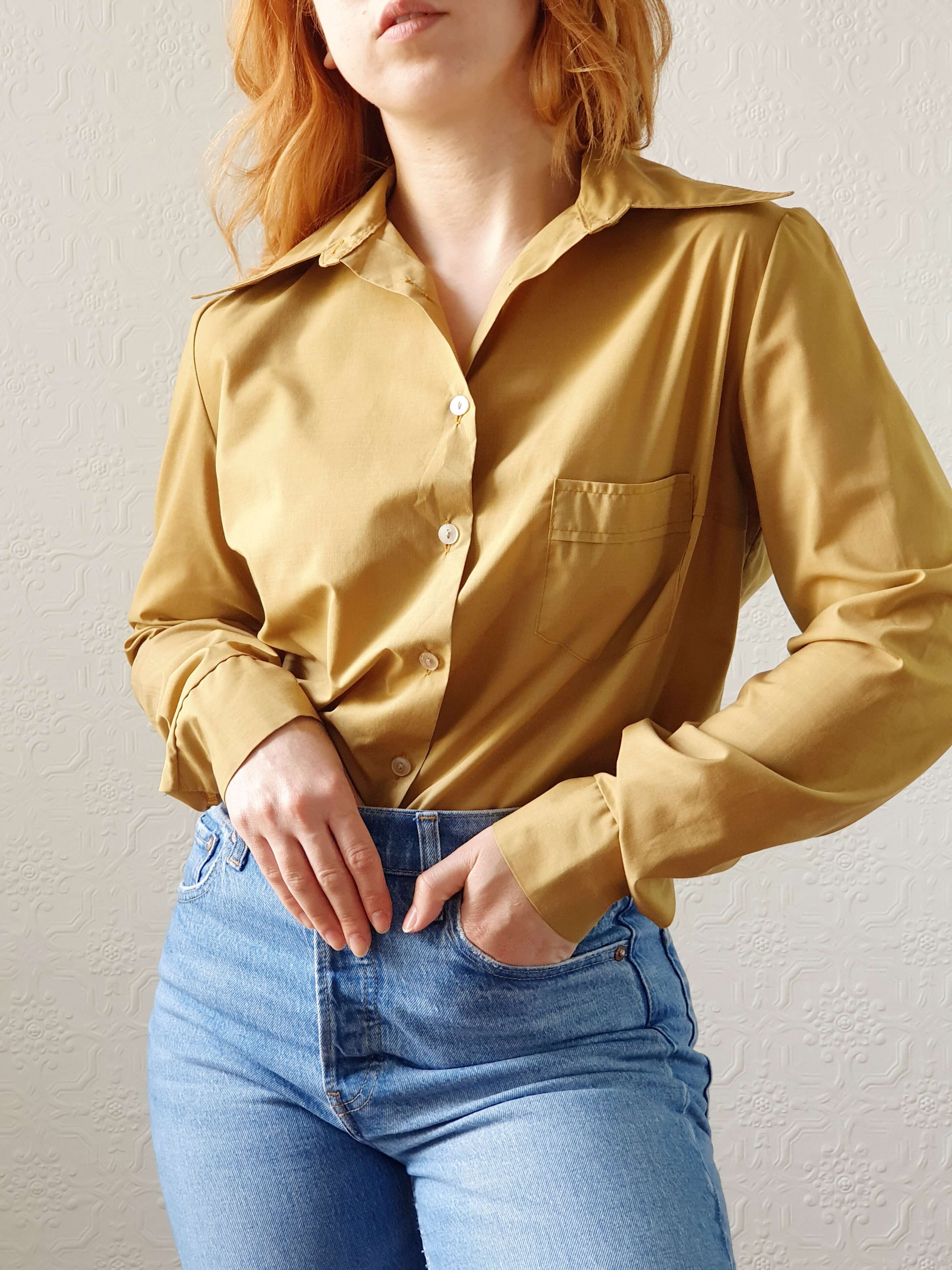 Vintage 70s Mustard Long Sleeve Blouse - L - Image 2