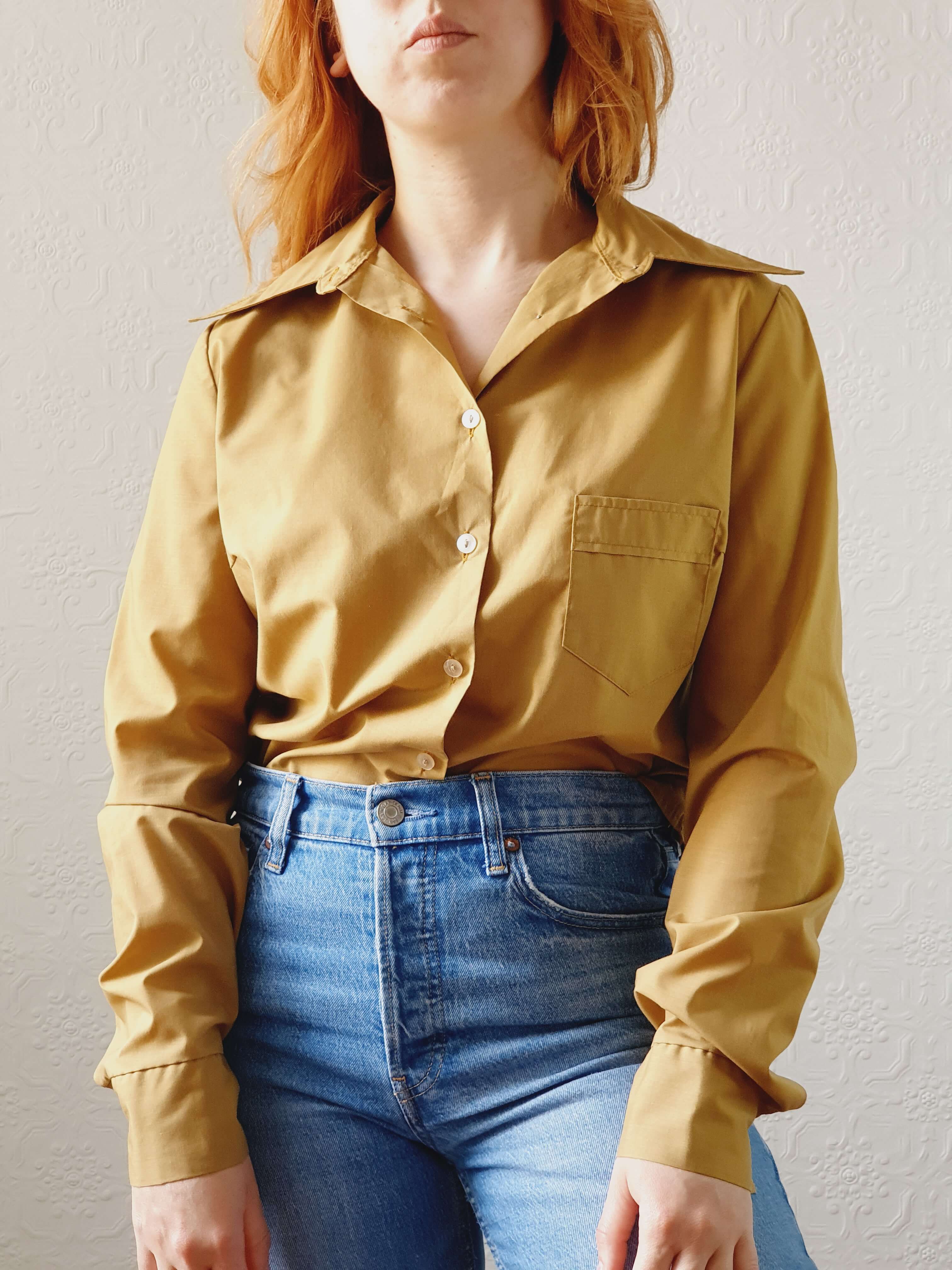 Vintage 70s Mustard Long Sleeve Blouse - L - Image 3