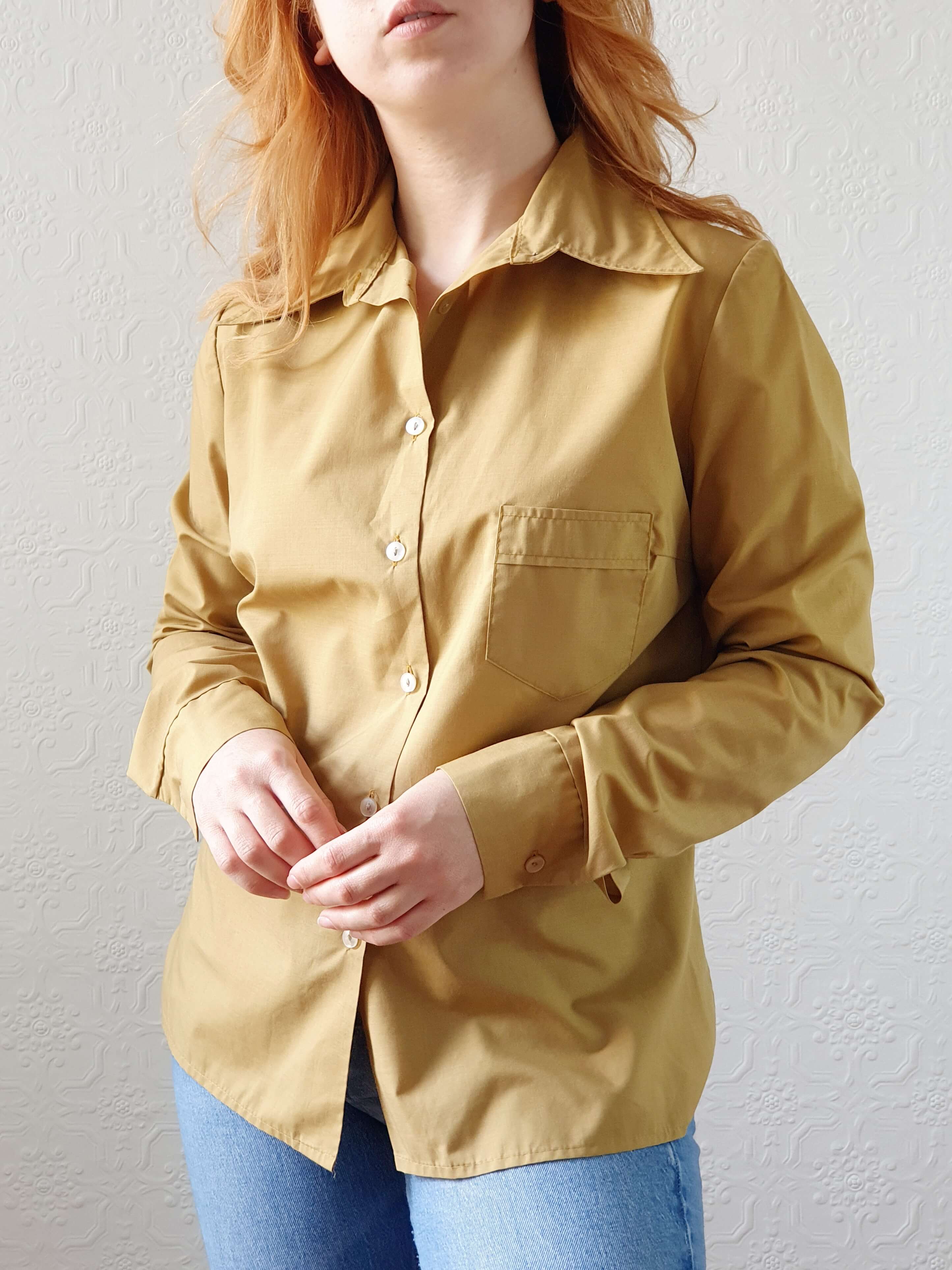 Vintage 70s Mustard Long Sleeve Blouse - L - Image 6