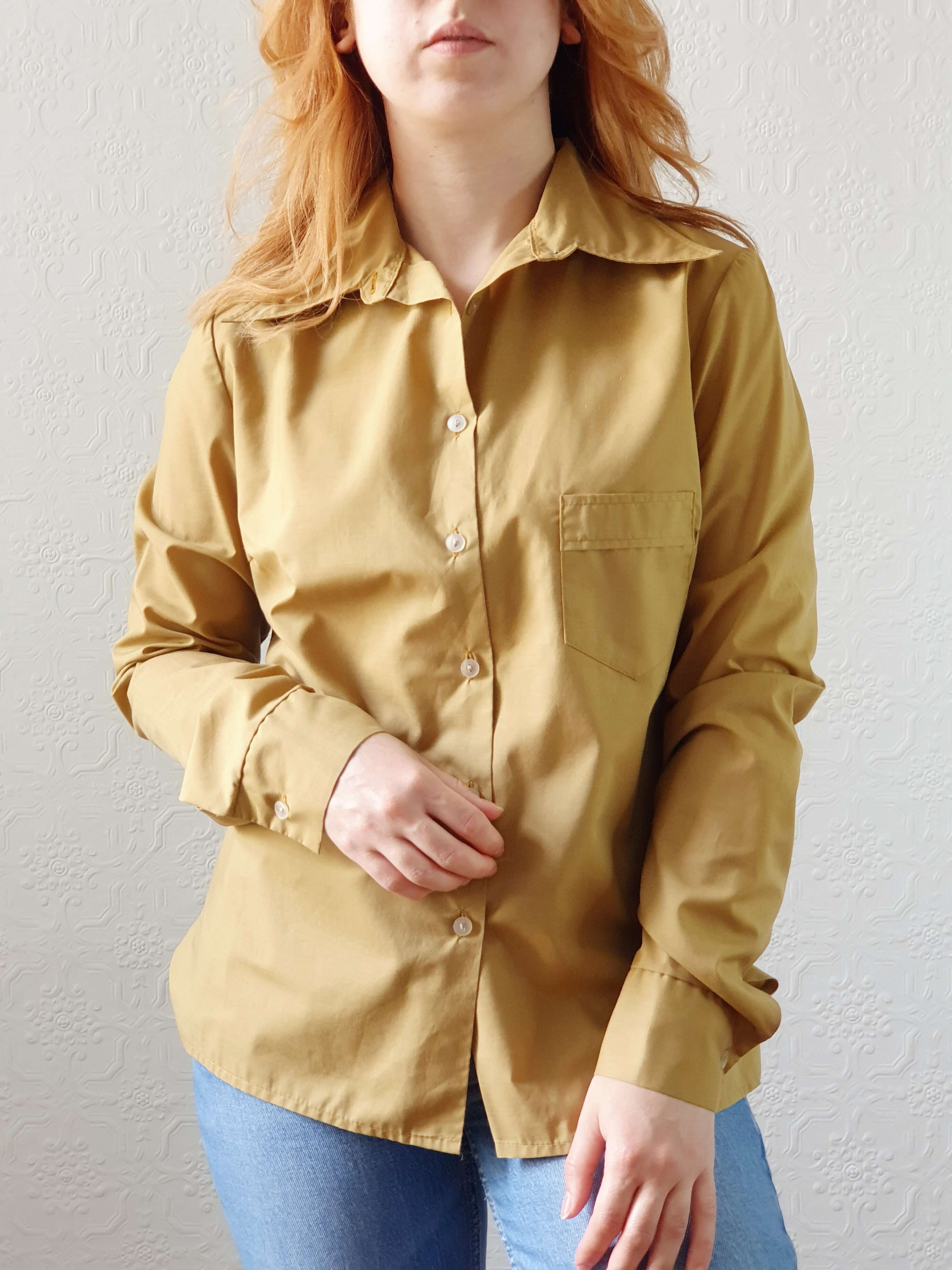 Vintage 70s Mustard Long Sleeve Blouse - L - Image 7