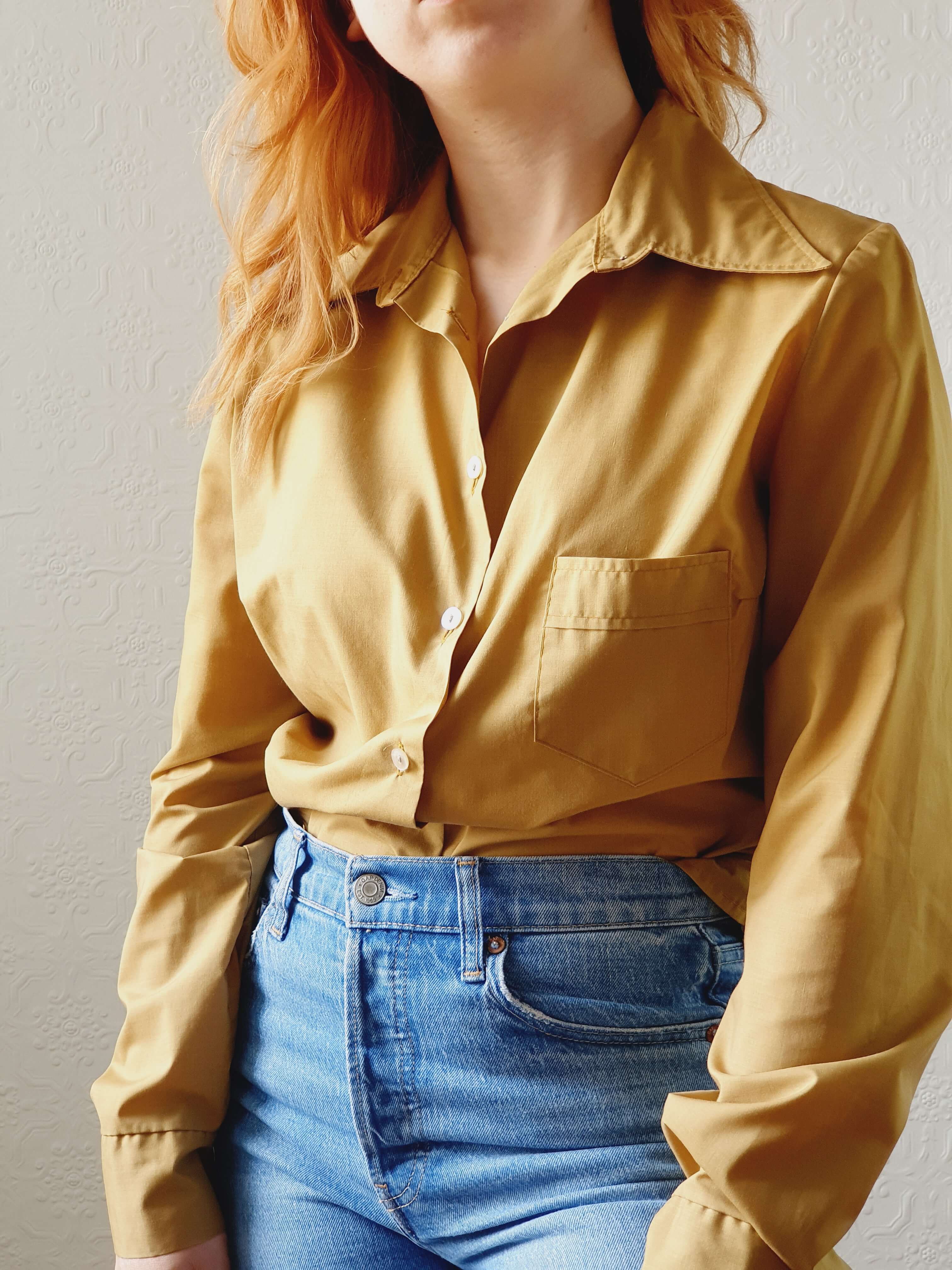 Vintage 70s Mustard Long Sleeve Blouse - L - Image 8