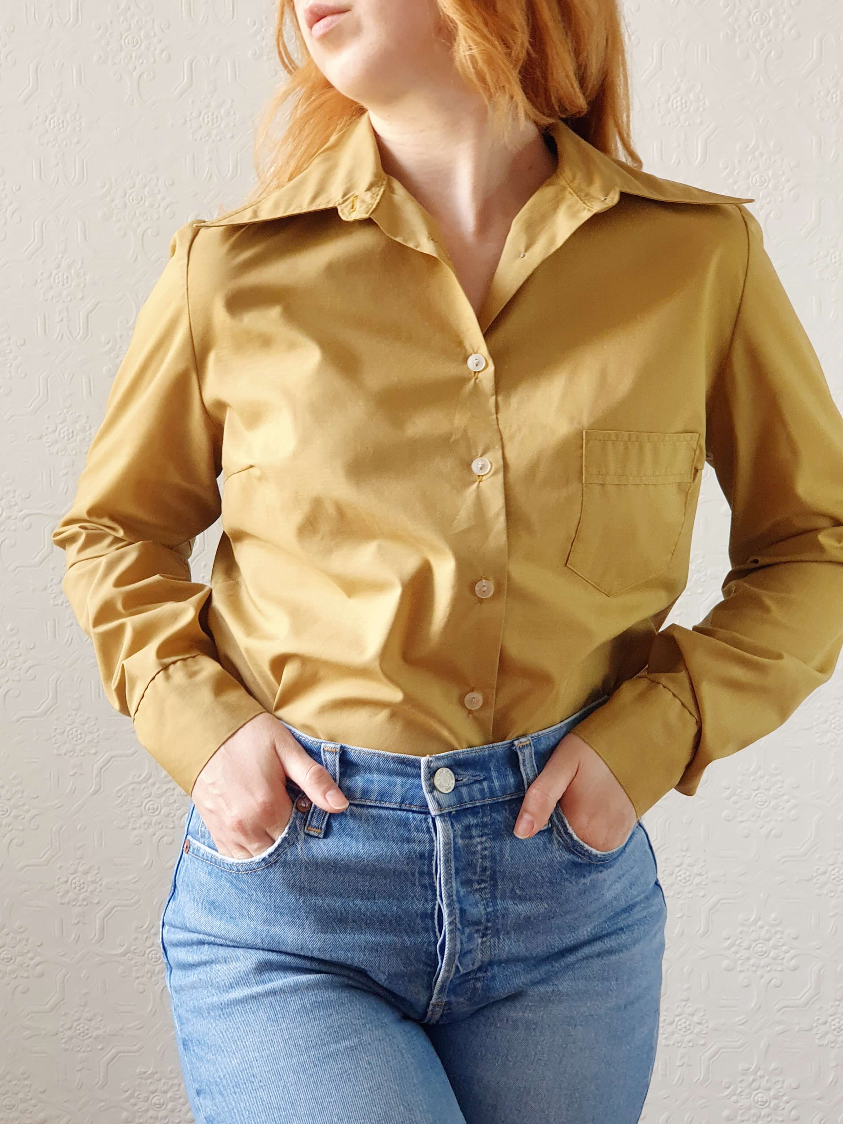 Vintage 70s Mustard Long Sleeve Blouse - L - Image 9