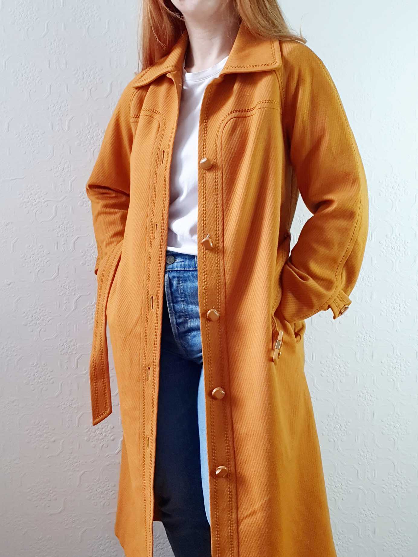 Vintage 70s Mustard Yellow Light Coat with Belt - XS