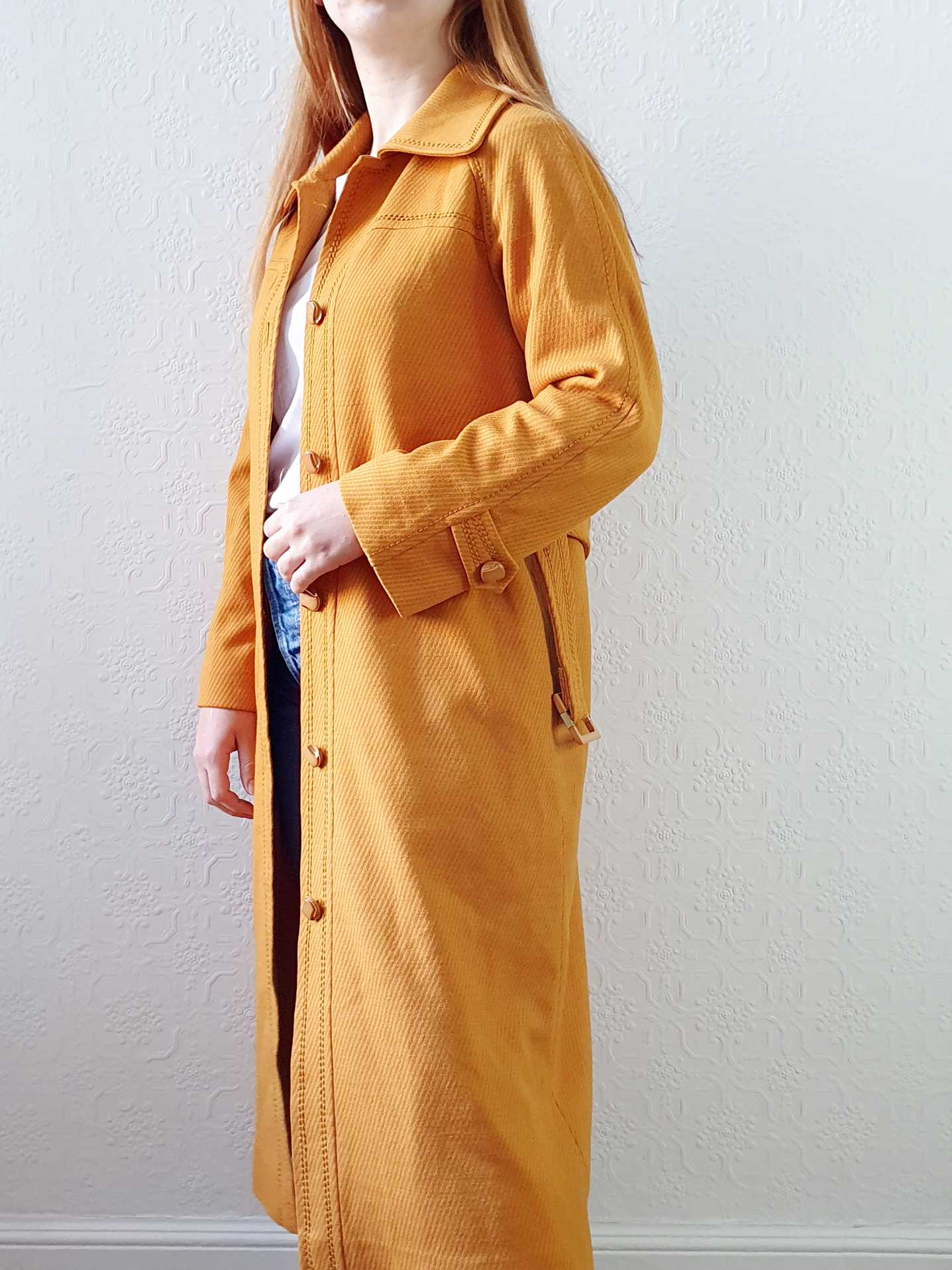 Vintage 70s Mustard Yellow Light Coat with Belt - XS - Image 12