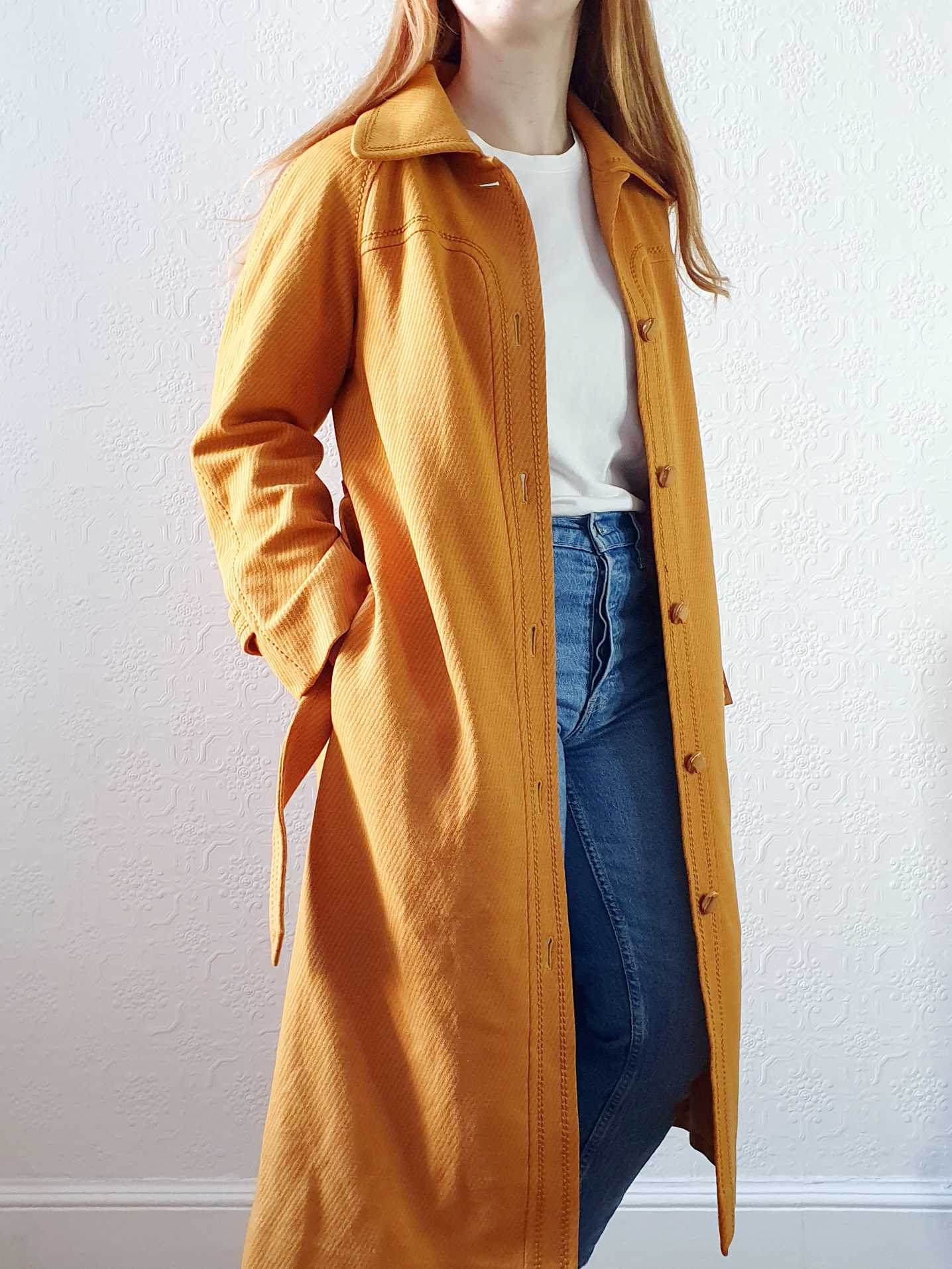 Vintage 70s Mustard Yellow Light Coat with Belt - XS - Image 13