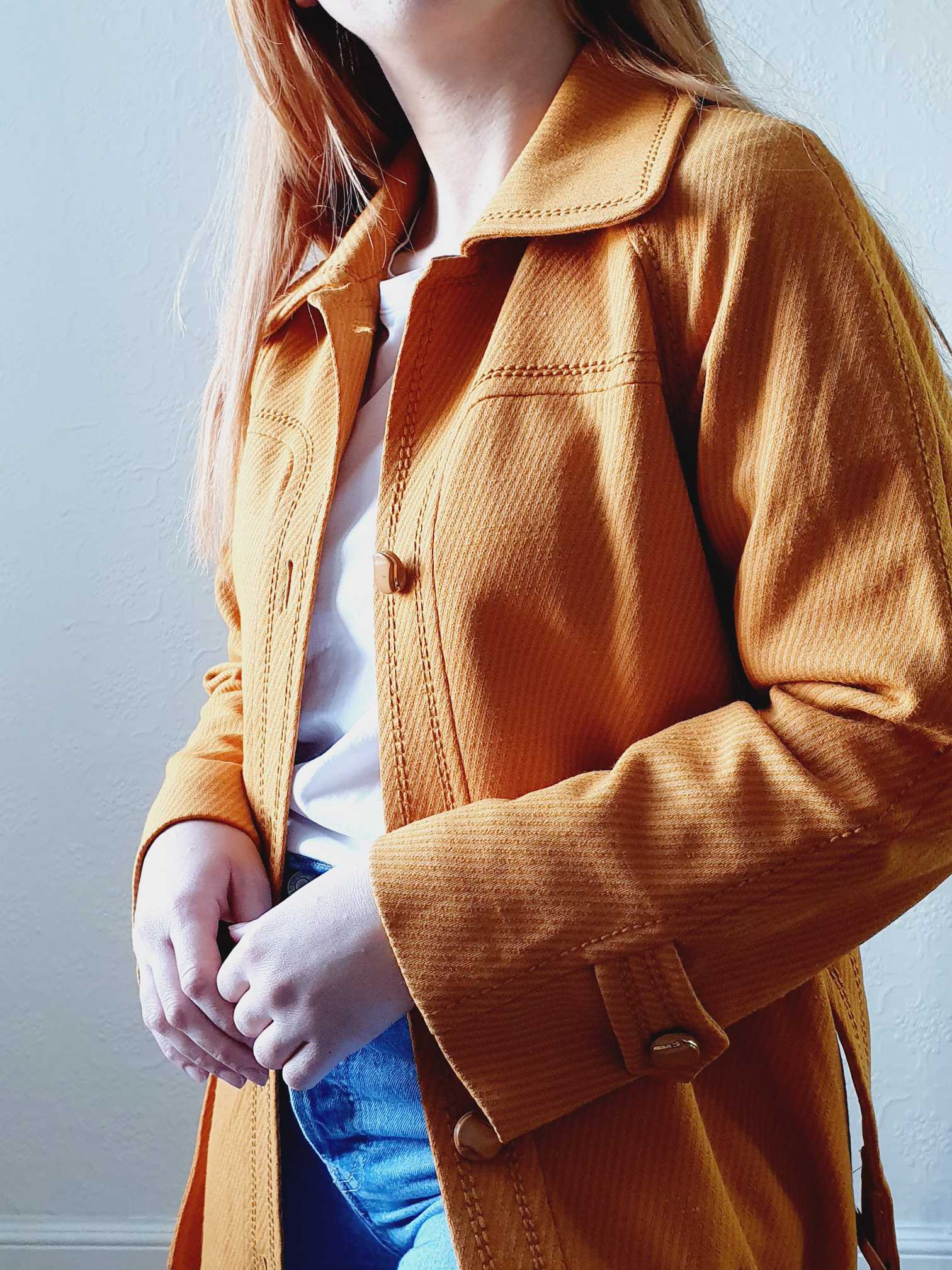 Vintage 70s Mustard Yellow Light Coat with Belt - XS - Image 14