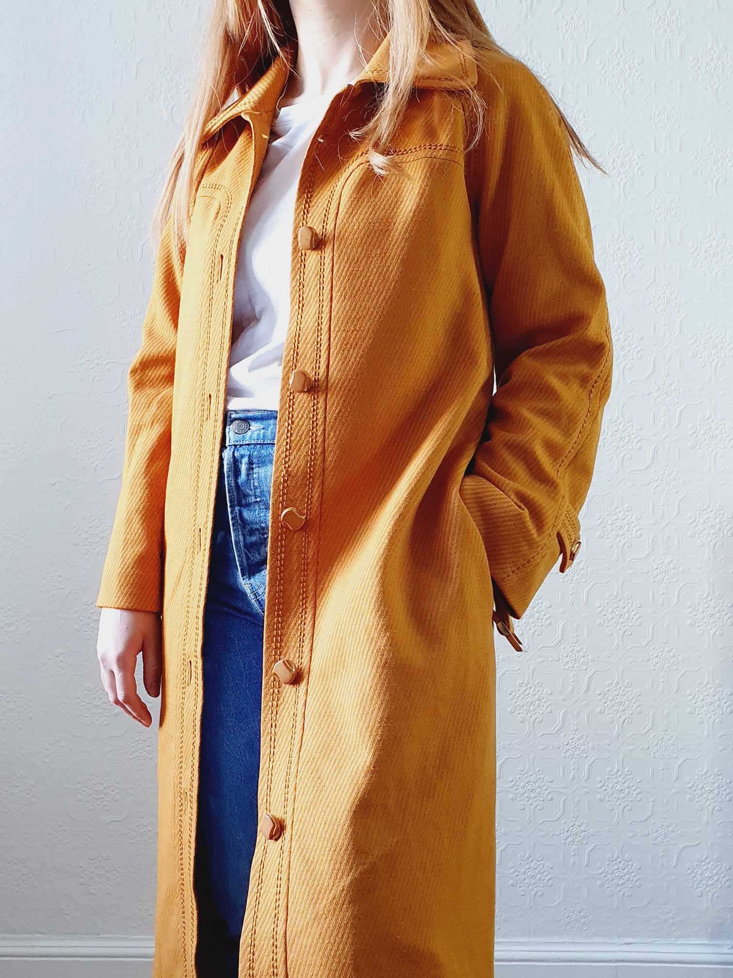 Vintage 70s Mustard Yellow Light Coat with Belt - XS - Image 2
