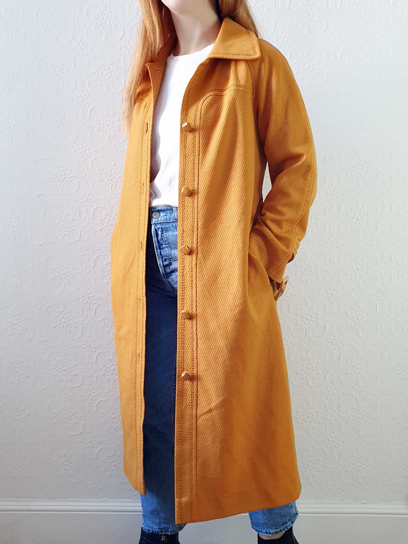 Vintage 70s Mustard Yellow Light Coat with Belt - XS - Image 4