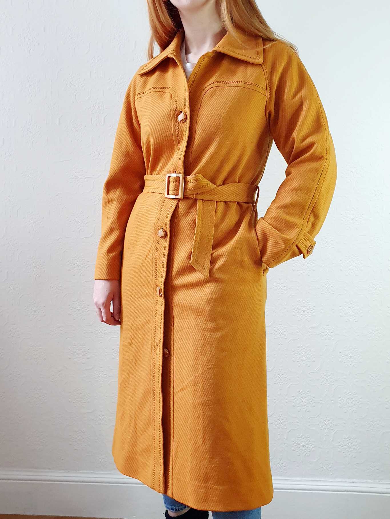 Vintage 70s Mustard Yellow Light Coat with Belt - XS - Image 5