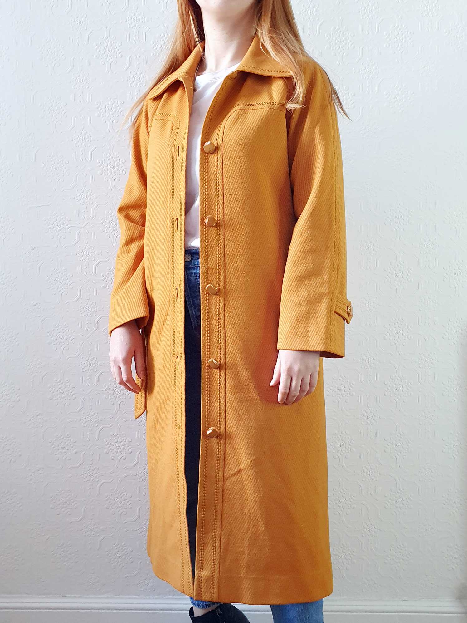Vintage 70s Mustard Yellow Light Coat with Belt - XS - Image 7