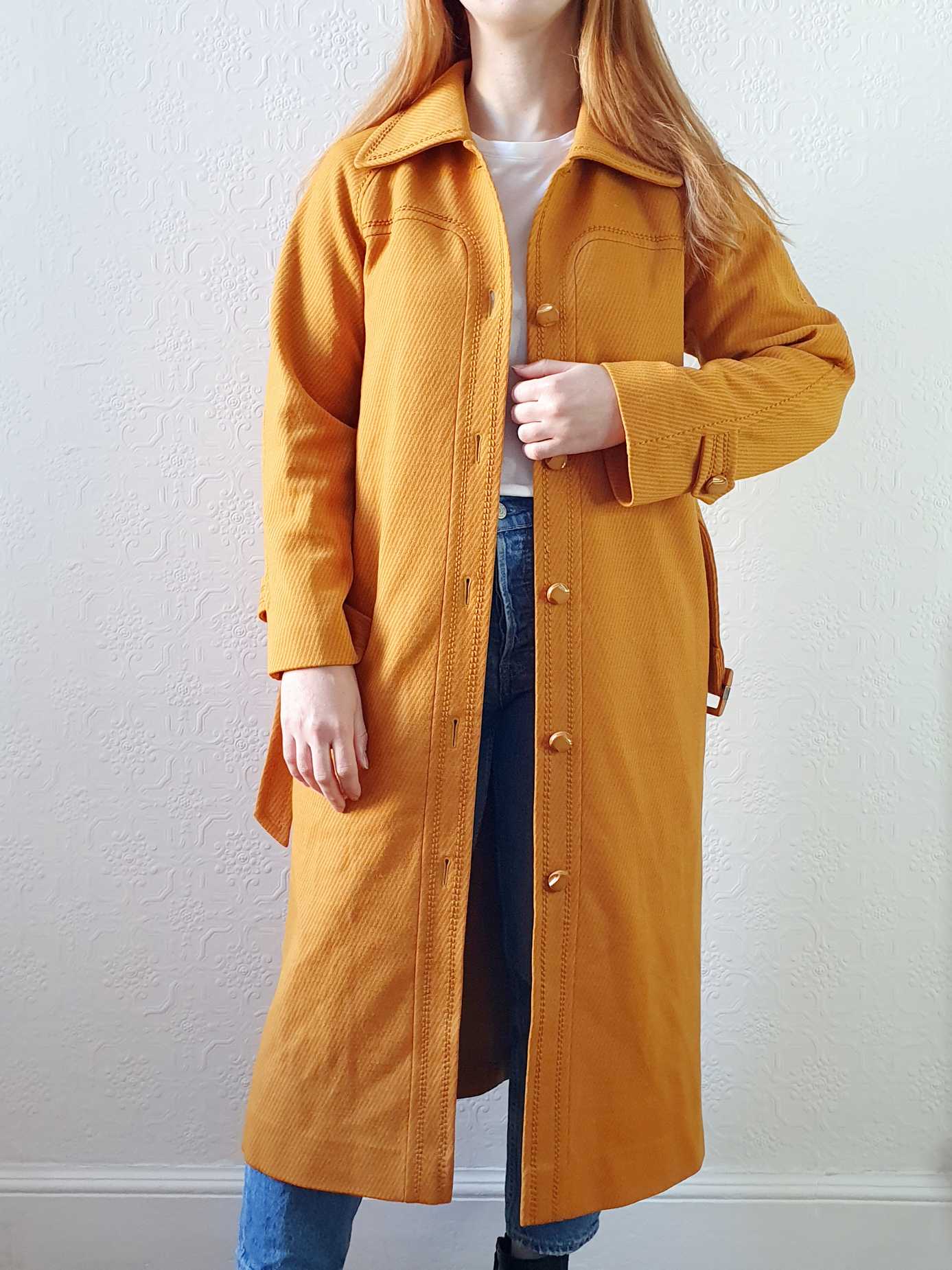 Vintage 70s Mustard Yellow Light Coat with Belt - XS - Image 8