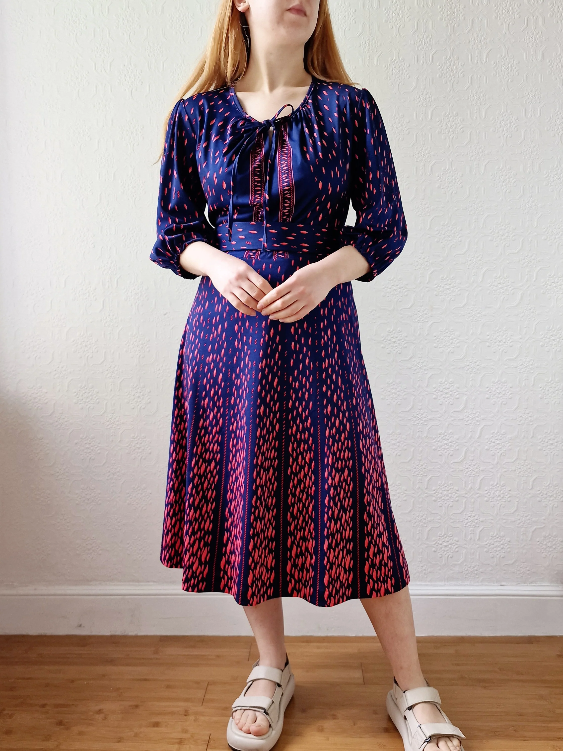 Vintage 70s Navy Blue Midi Dress with Puff Sleeves - S/M - Image 6