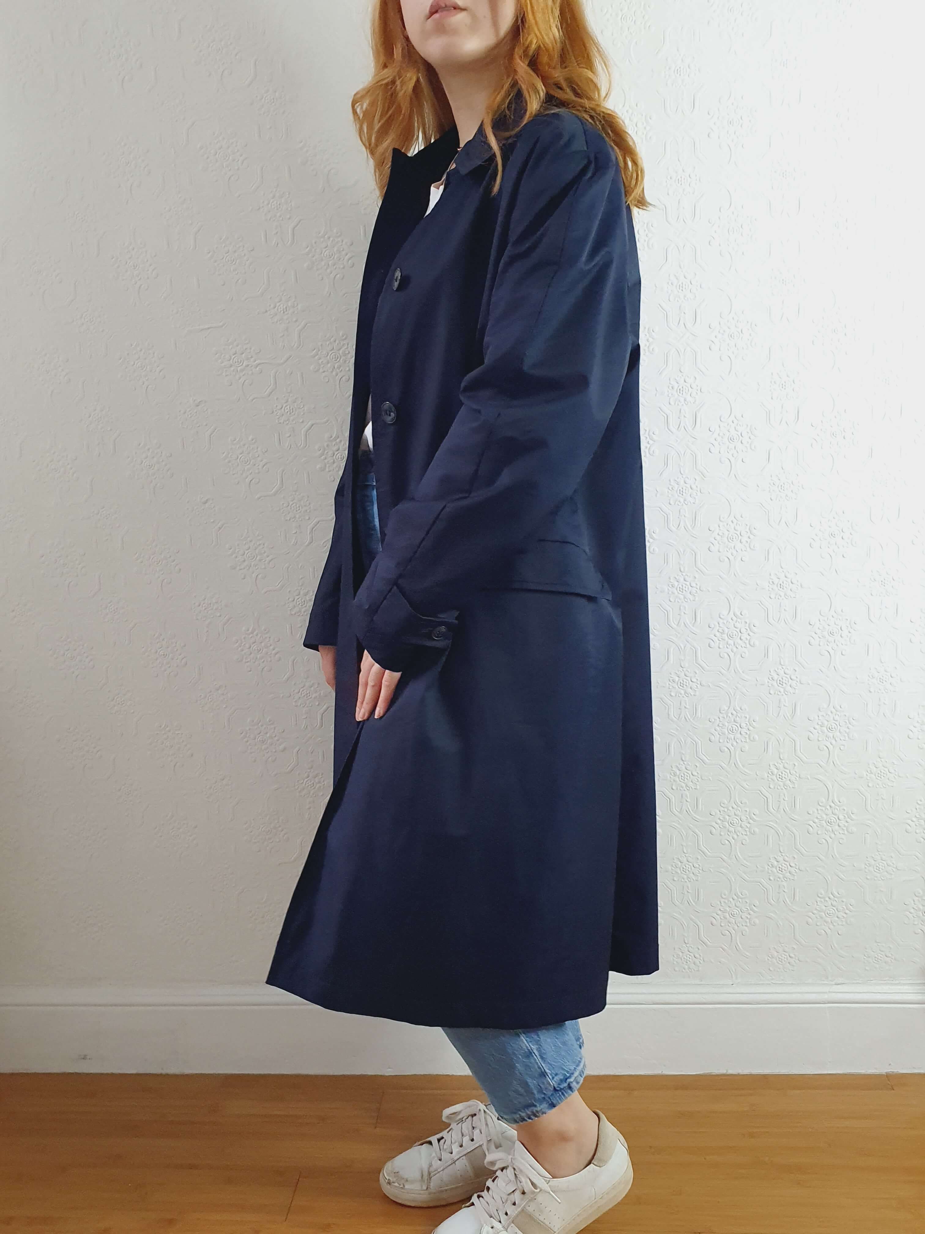 Vintage 70s Navy Single Breasted Trench Coat - M/L - Image 2