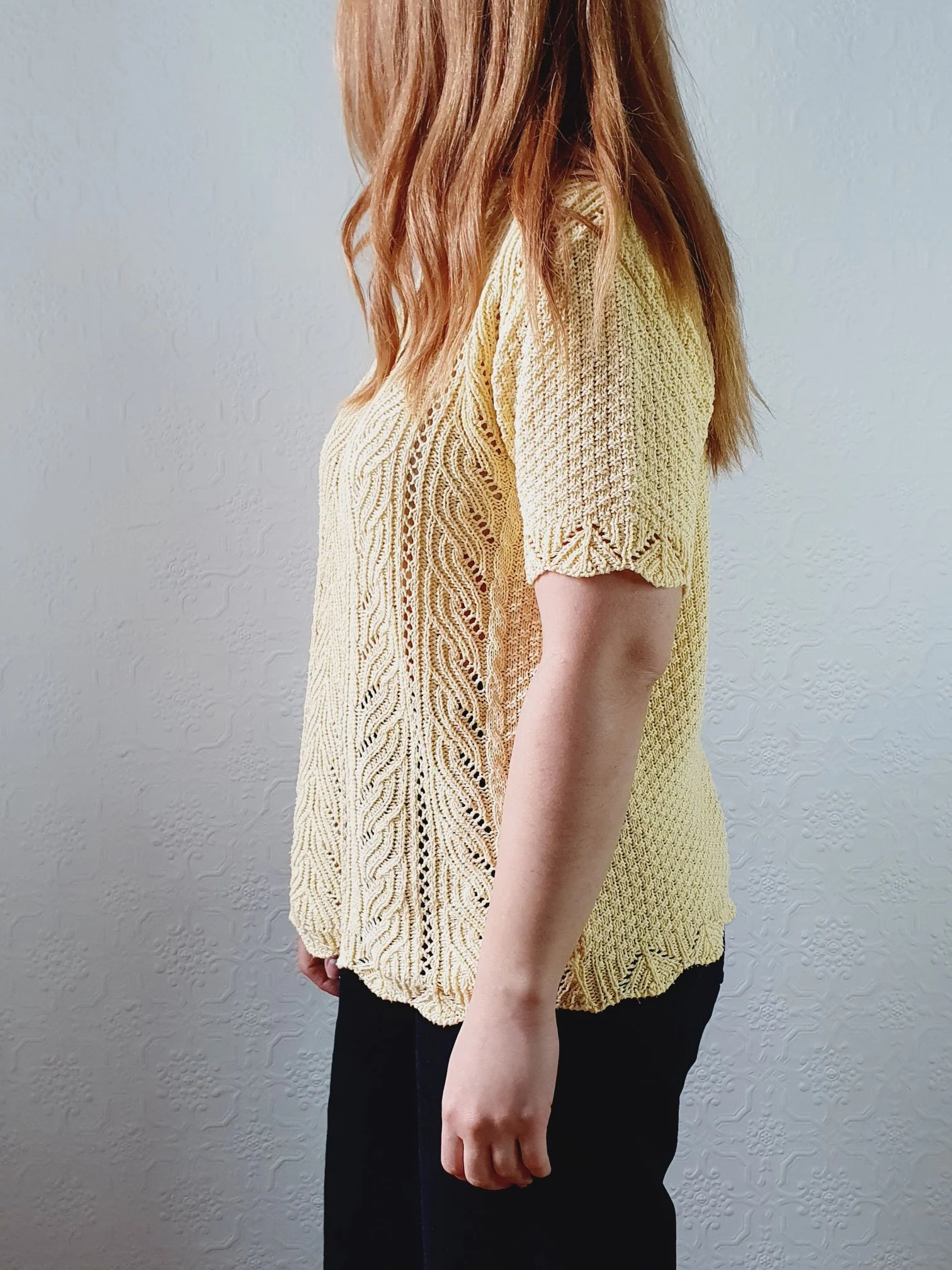 Vintage 70s Pale Yellow Scalloped Neck Short Sleeve Crochet Top - S - Image 7