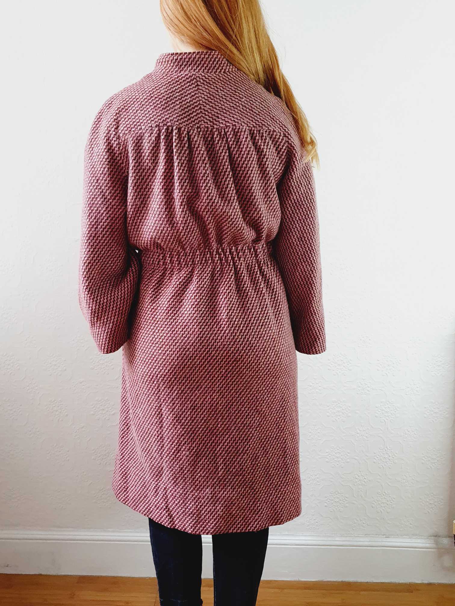Vintage 70s Pink & Brown Chevron Wool Coat with Belt - M/L - Image 10