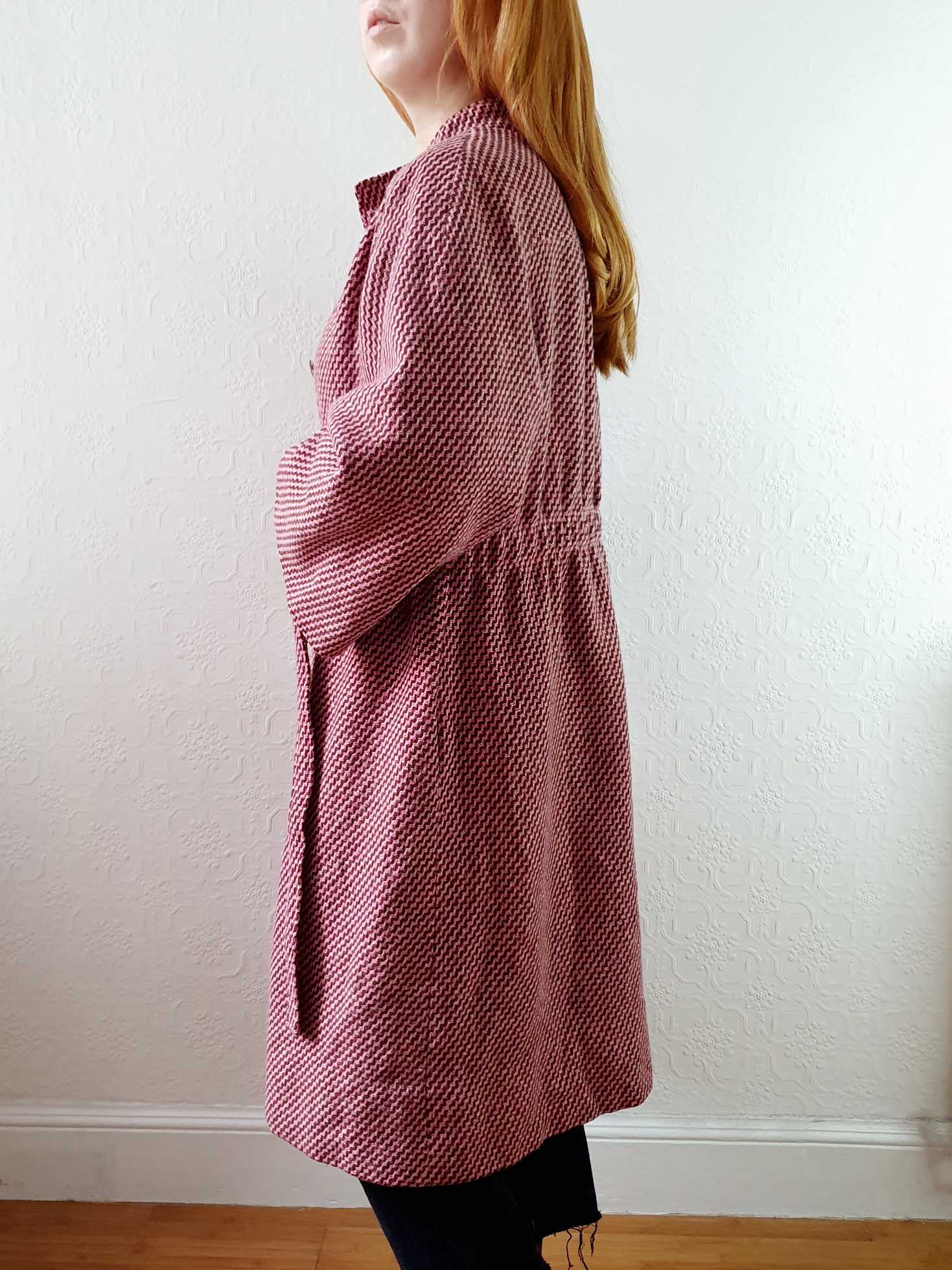 Vintage 70s Pink & Brown Chevron Wool Coat with Belt - M/L - Image 7