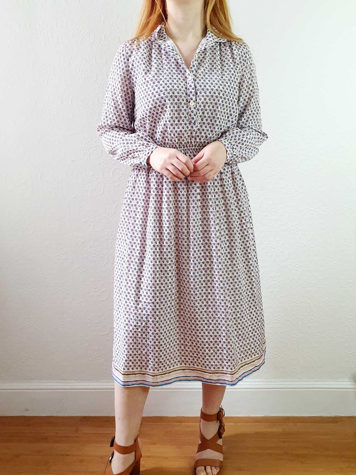 Vintage 70s Pink Check and Abstract Pattern Long Sleeve Shirt Dress - S/M - Image 12
