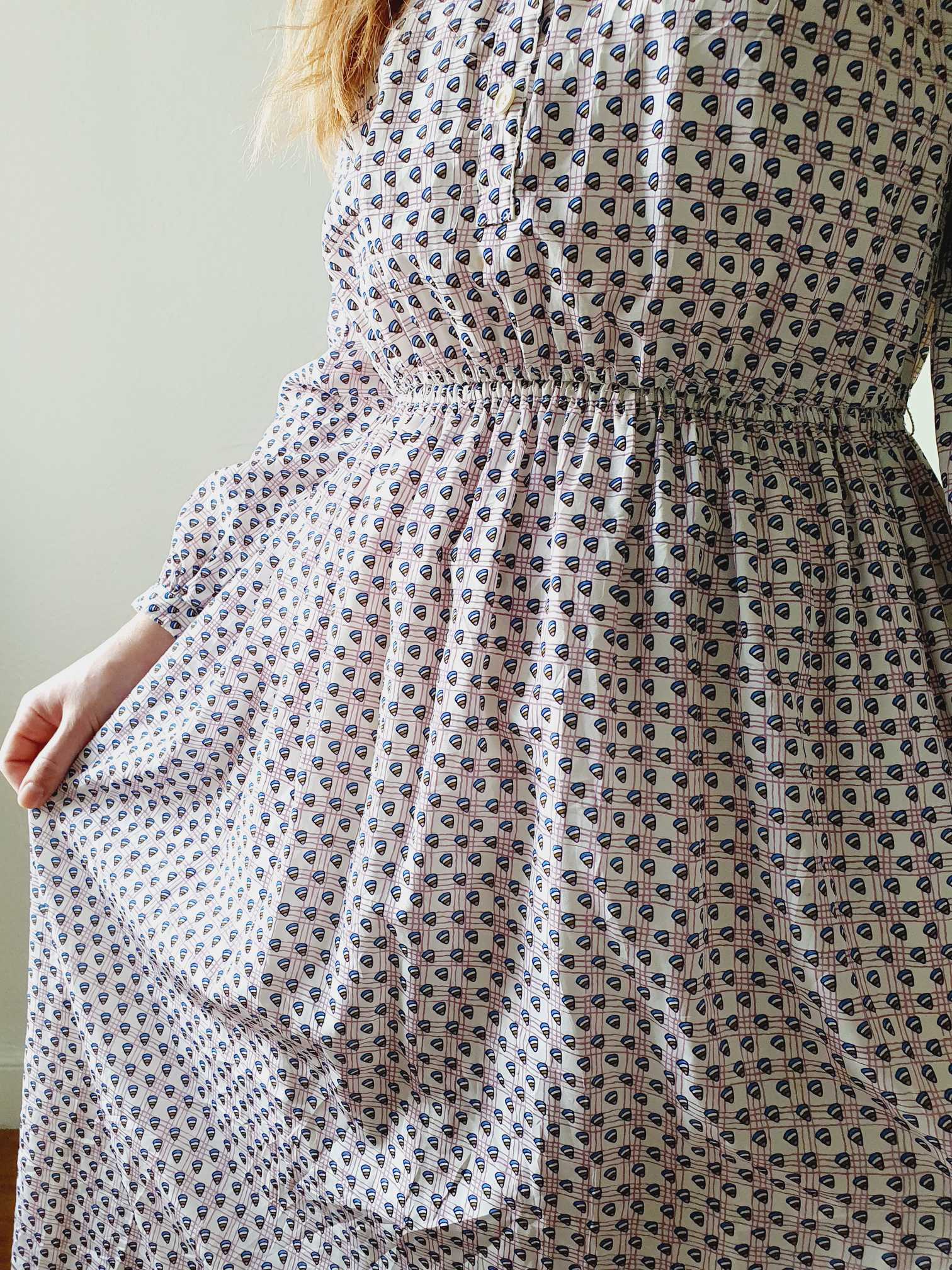 Vintage 70s Pink Check and Abstract Pattern Long Sleeve Shirt Dress - S/M - Image 6