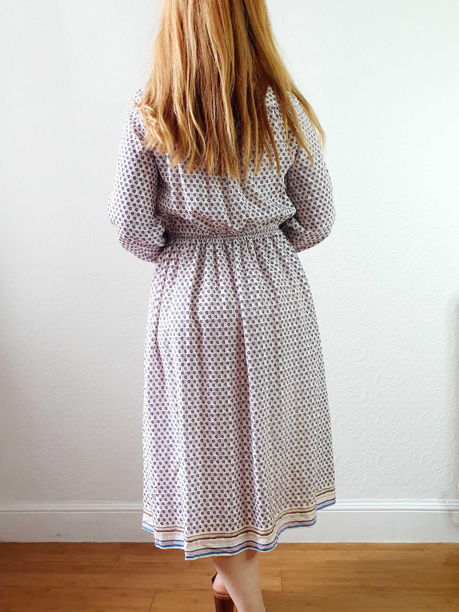 Vintage 70s Pink Check and Abstract Pattern Long Sleeve Shirt Dress - S/M - Image 8