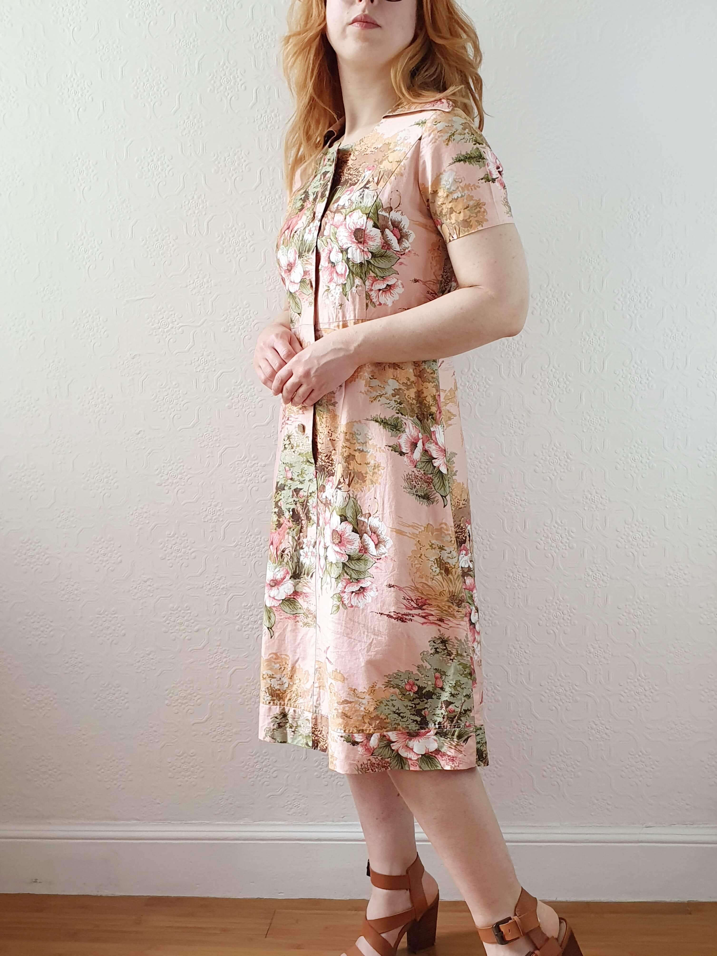 Vintage 70s Pink Floral Handmade Cotton Dress - S - Image 10