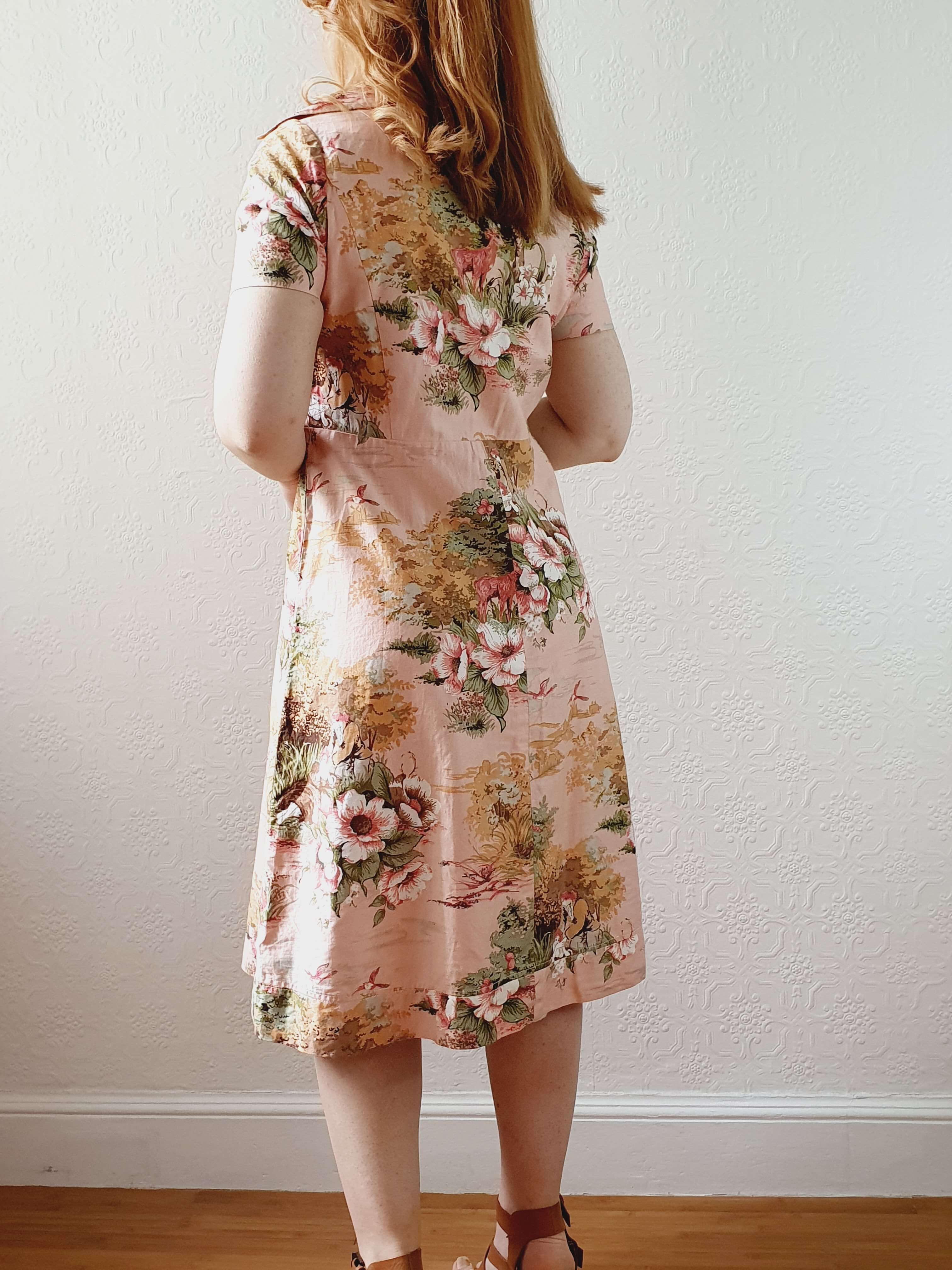Vintage 70s Pink Floral Handmade Cotton Dress - S - Image 11