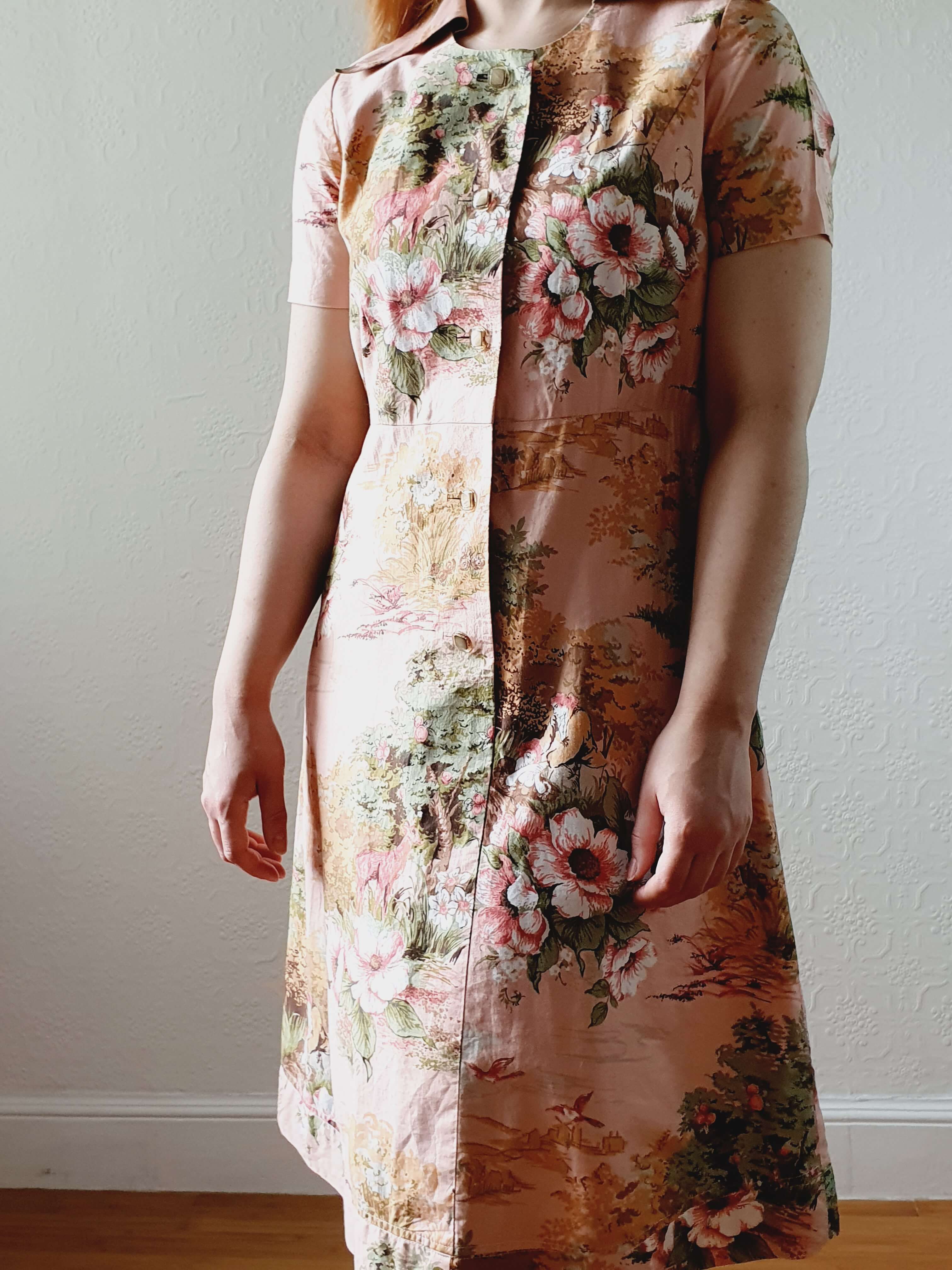 Vintage 70s Pink Floral Handmade Cotton Dress - S - Image 13