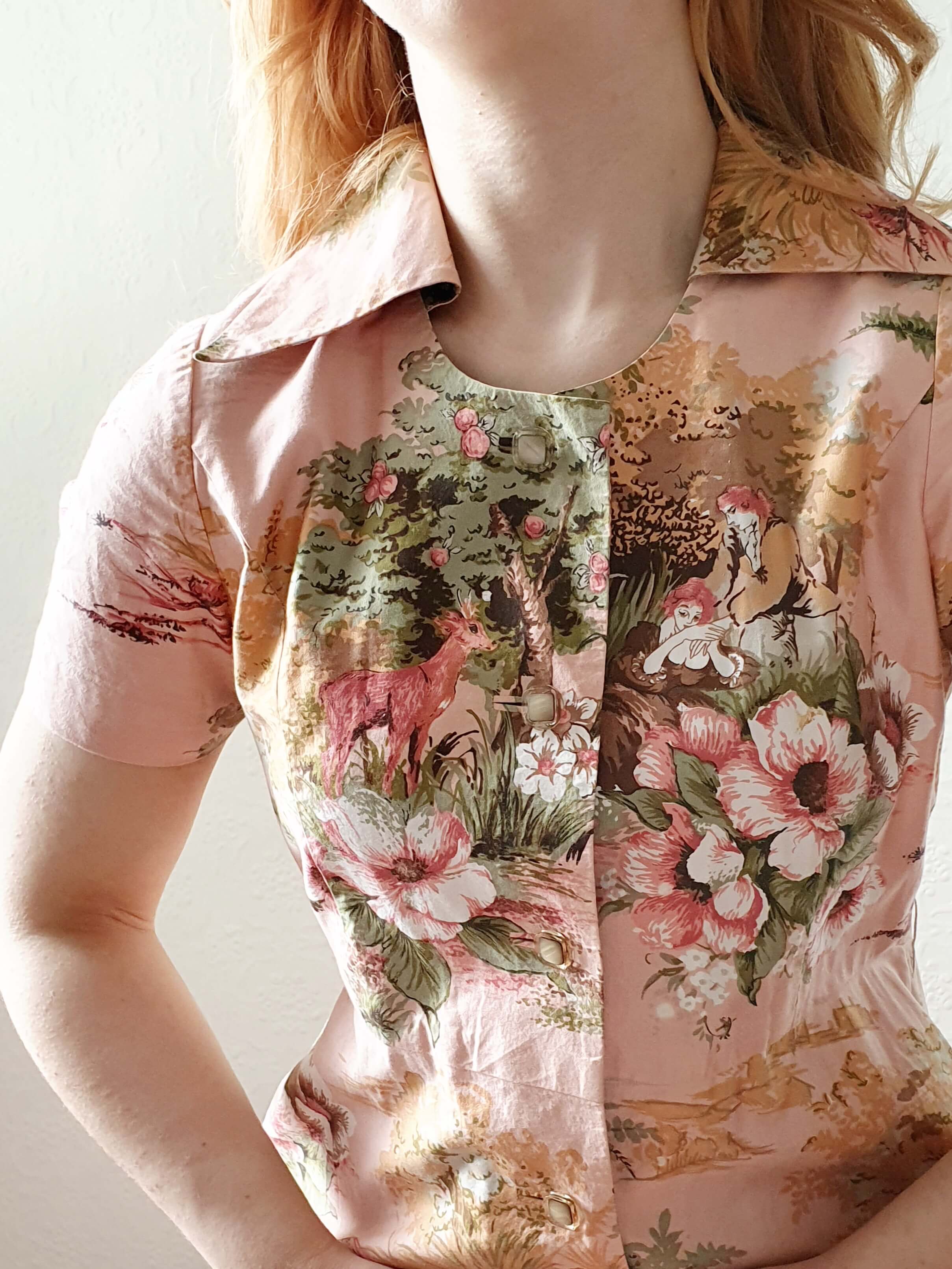 Vintage 70s Pink Floral Handmade Cotton Dress - S - Image 2