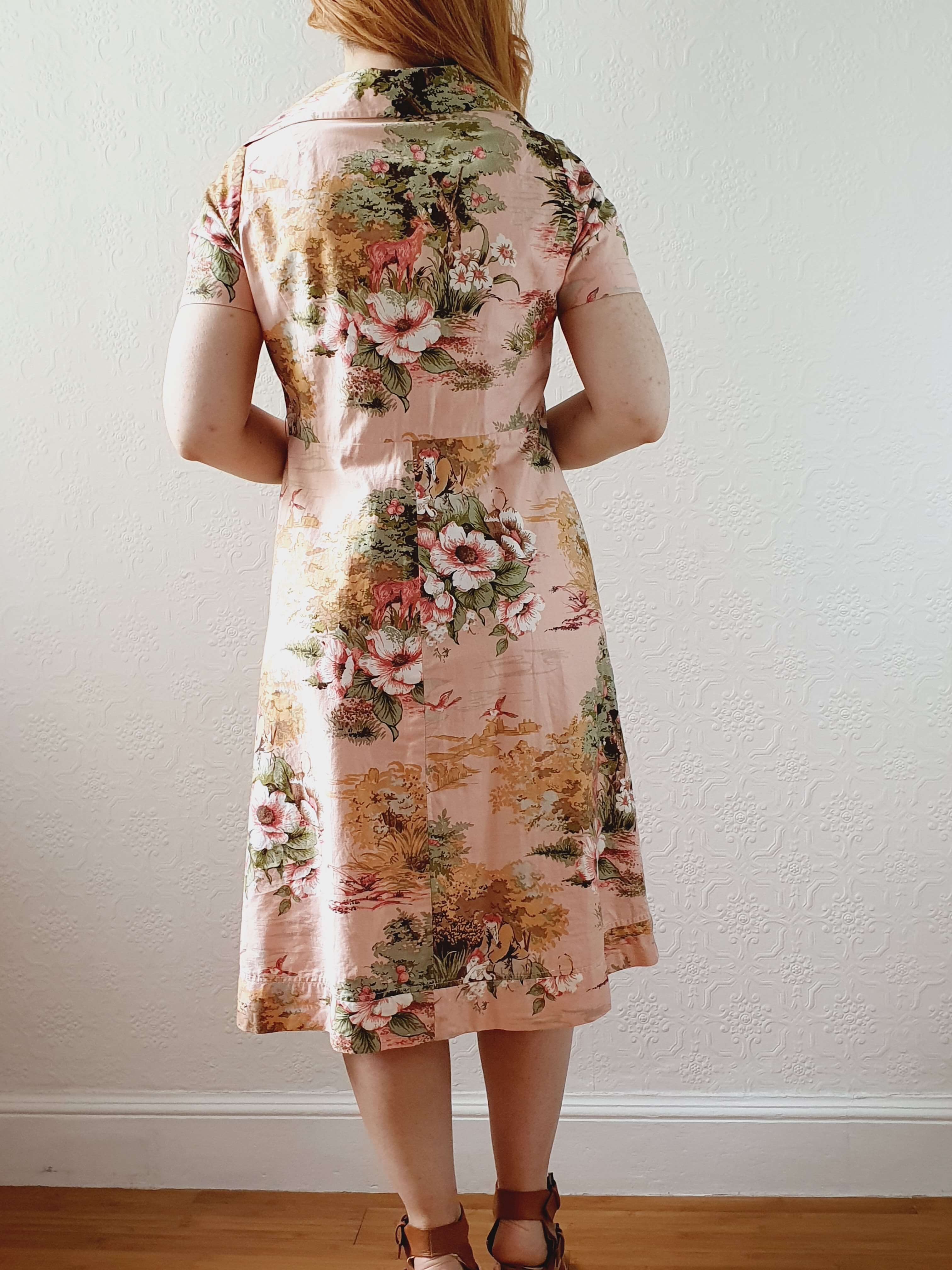 Vintage 70s Pink Floral Handmade Cotton Dress - S - Image 9