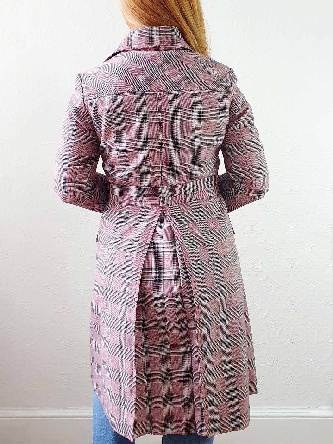 Vintage 70s Pink & Grey Checked Trench Coat - XS - Image 10