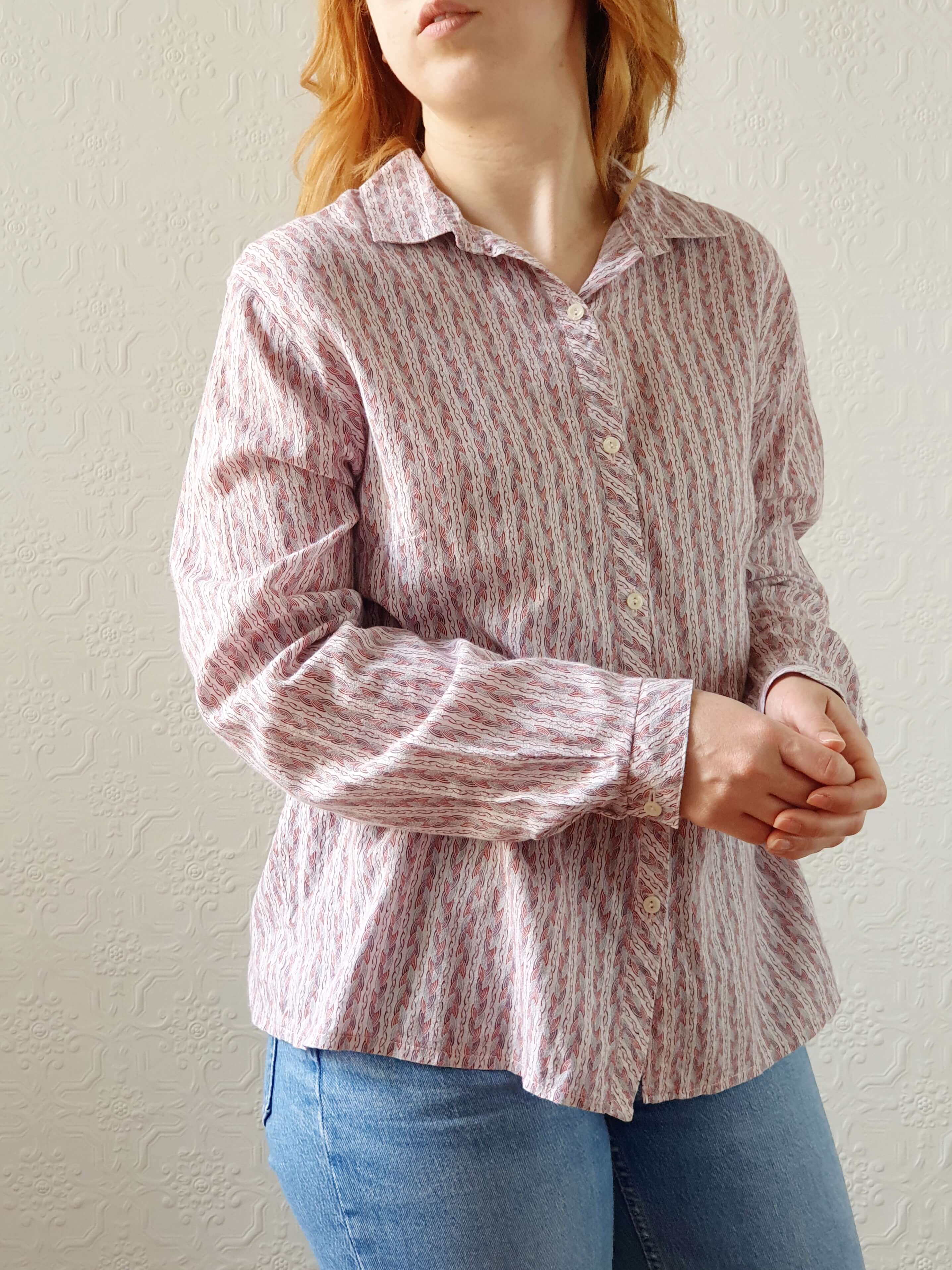 Vintage 70s Pink Long Sleeve Cotton Blouse - L - Image 5