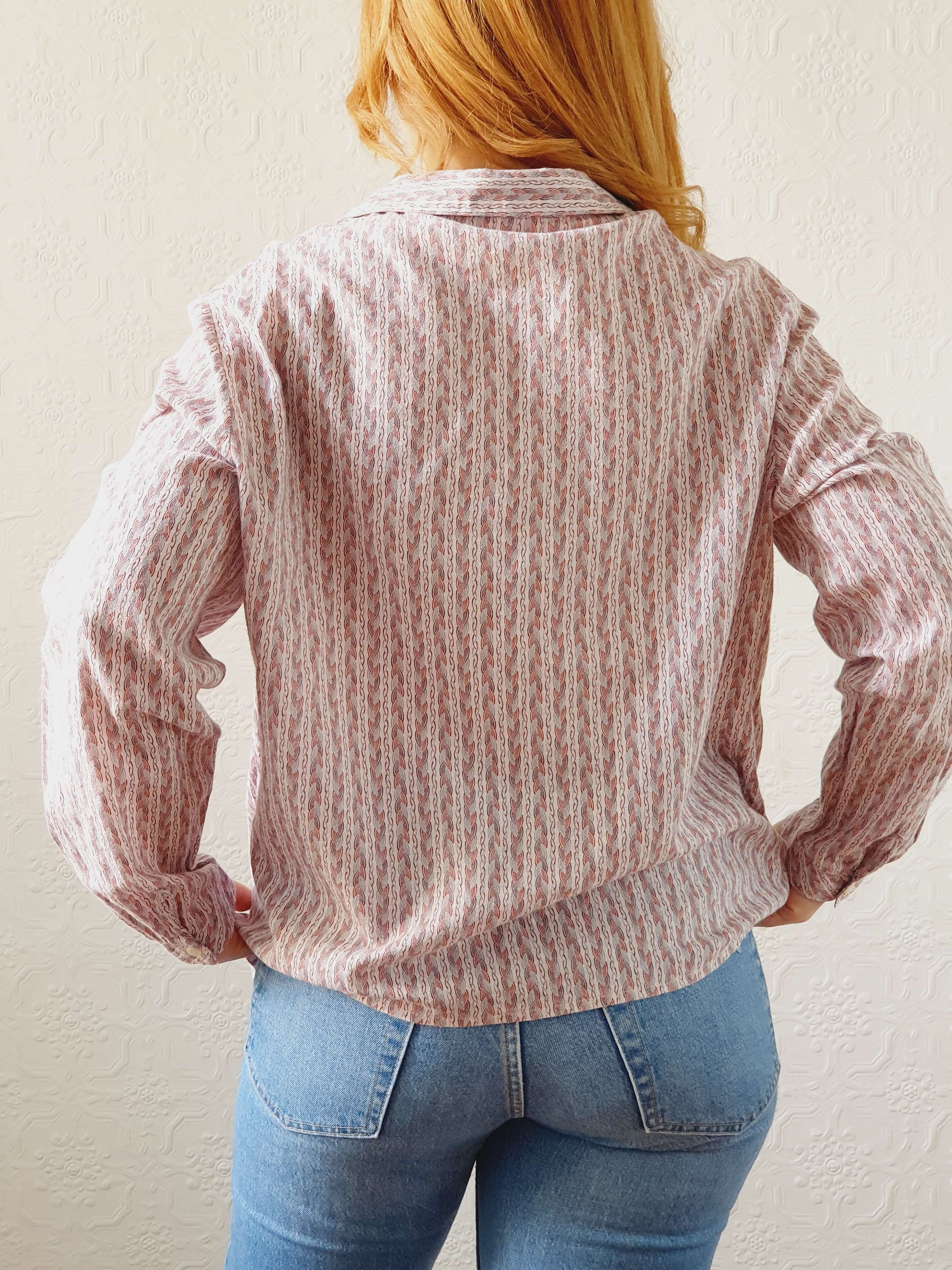 Vintage 70s Pink Long Sleeve Cotton Blouse - L - Image 6