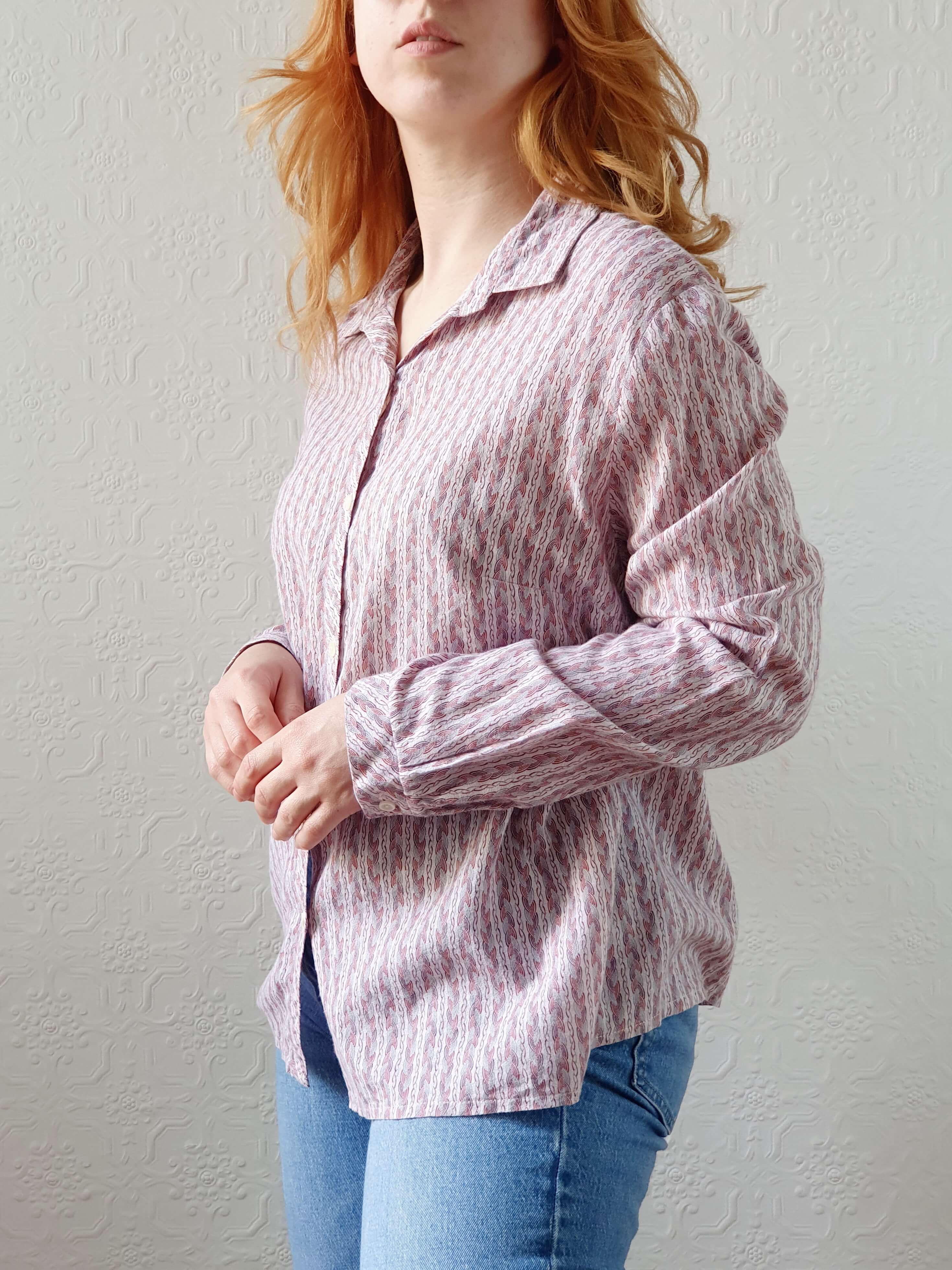 Vintage 70s Pink Long Sleeve Cotton Blouse - L - Image 7