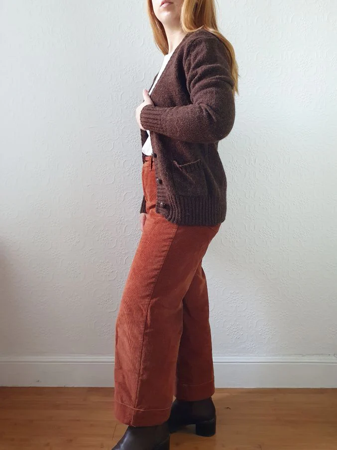 Vintage 70s Pure Wool Knitted Brown V-Neck Cardigan - XS - Image 2