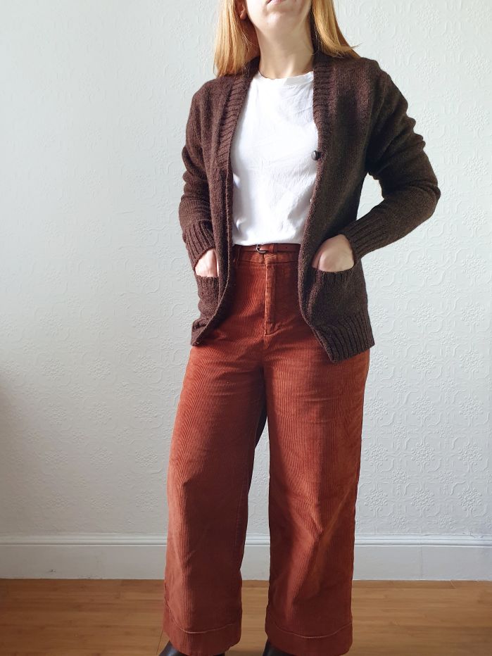 Vintage 70s Pure Wool Knitted Brown V-Neck Cardigan - XS - Image 5