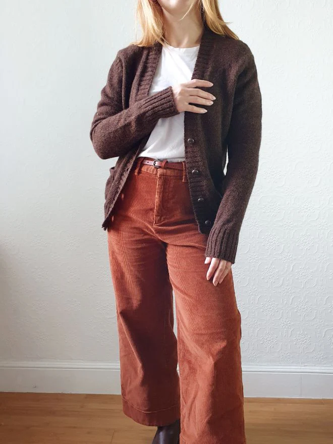 Vintage 70s Pure Wool Knitted Brown V-Neck Cardigan - XS - Image 8