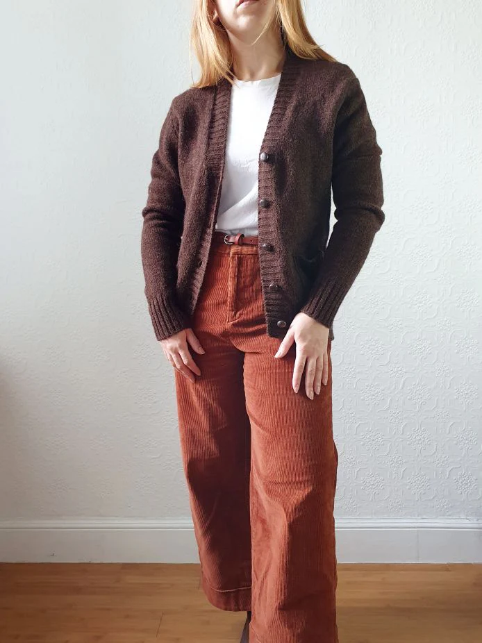 Vintage 70s Pure Wool Knitted Brown V-Neck Cardigan - XS - Image 9