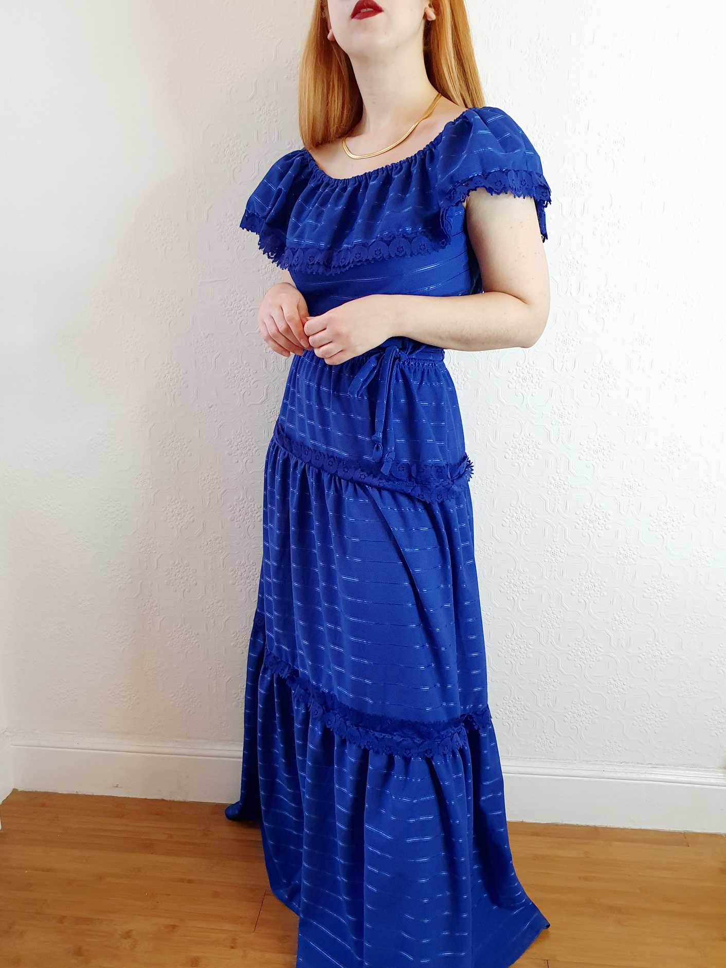 Vintage 70s Royal Blue Maxi Dress - M - Image 10