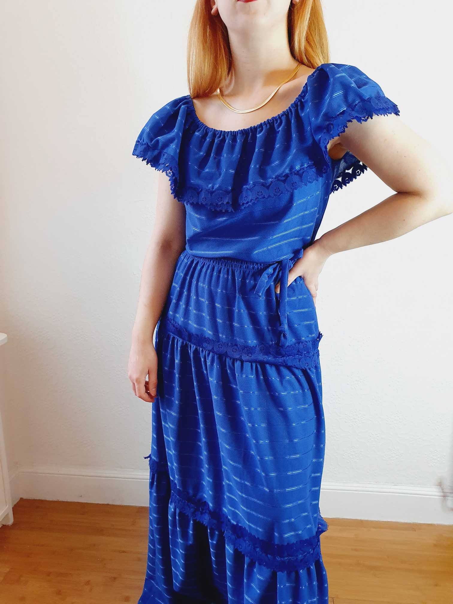 Vintage 70s Royal Blue Maxi Dress - M - Image 2