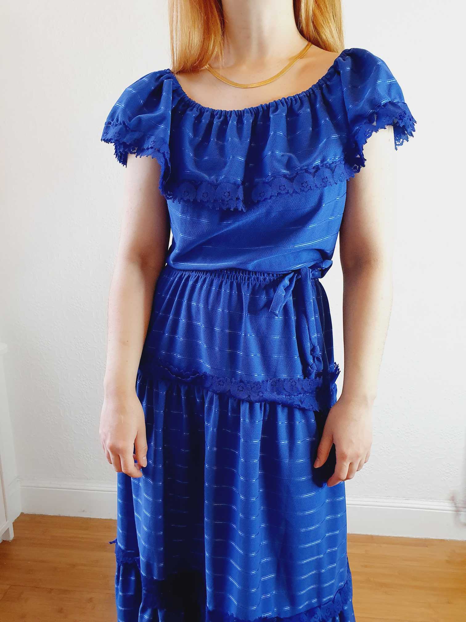 Vintage 70s Royal Blue Maxi Dress - M - Image 3