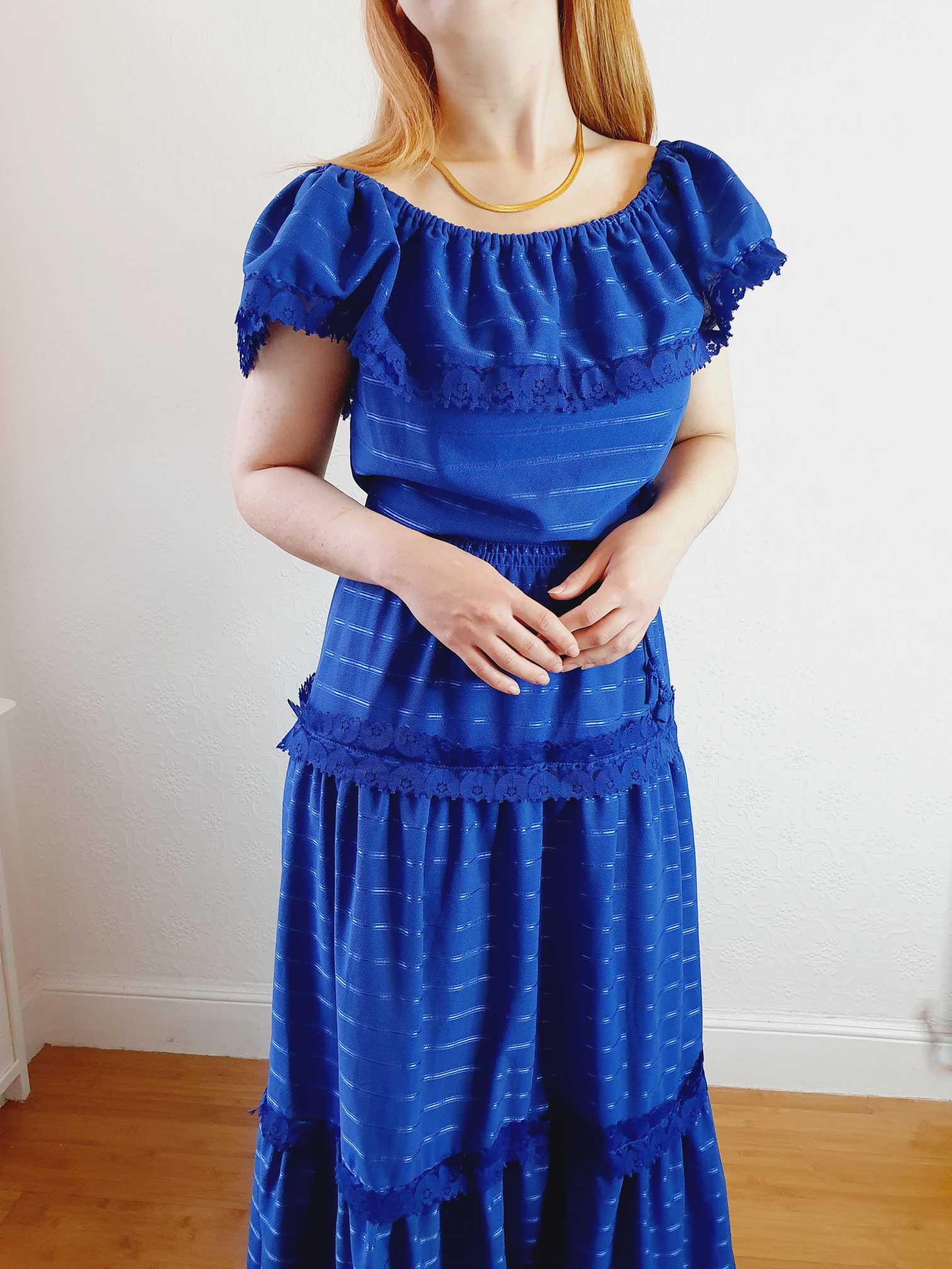 Vintage 70s Royal Blue Maxi Dress - M - Image 4