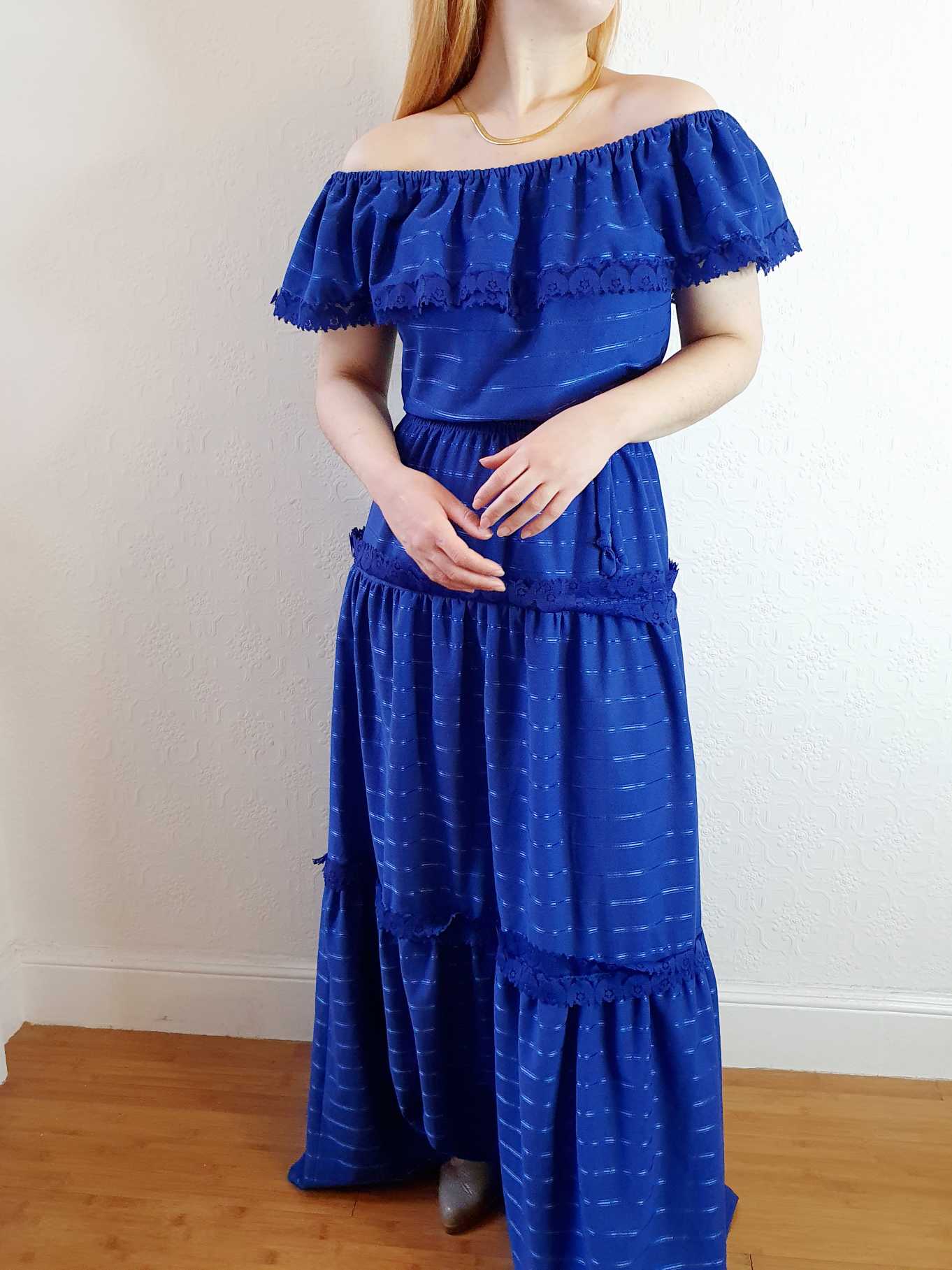 Vintage 70s Royal Blue Maxi Dress - M - Image 5