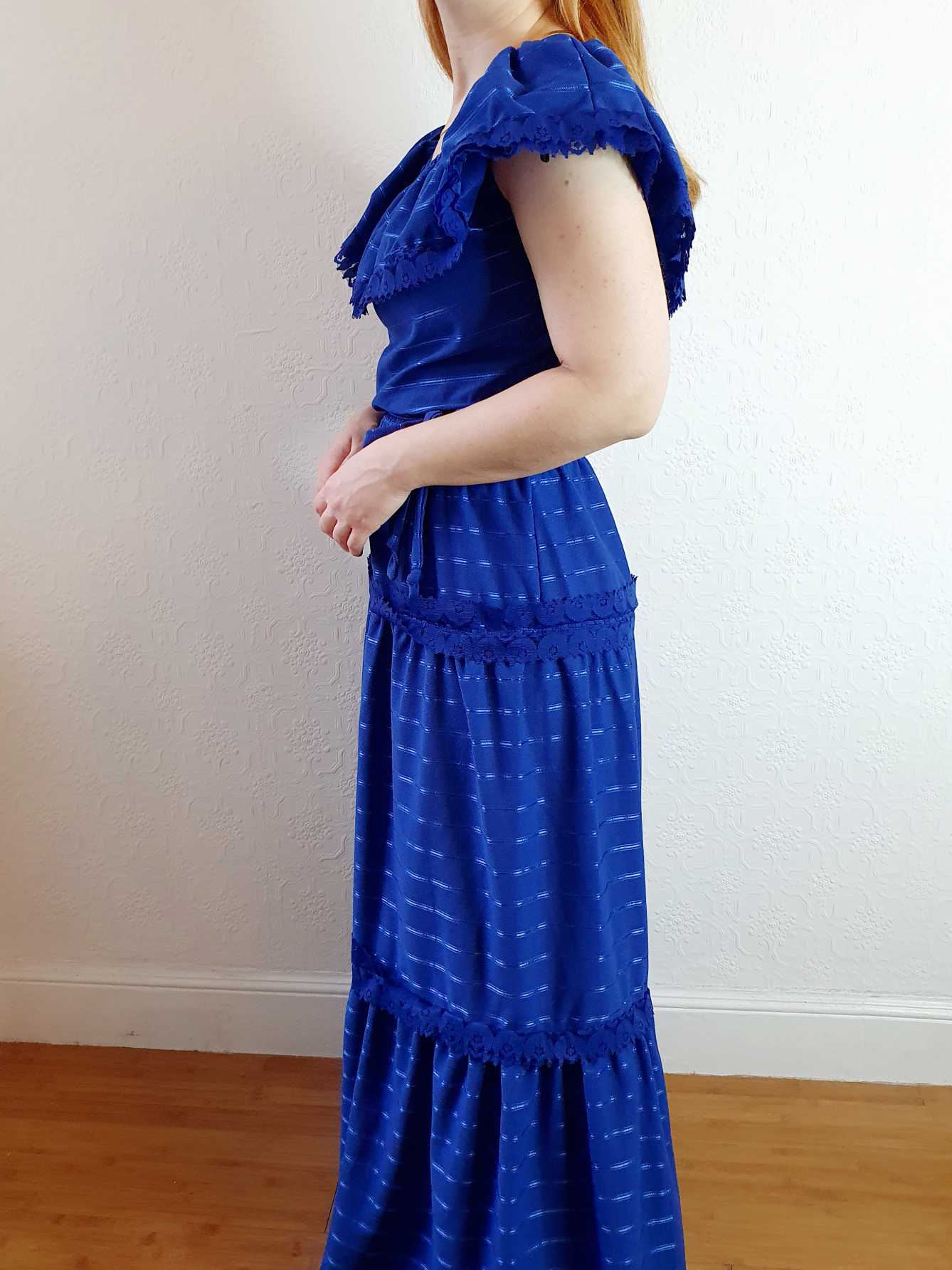 Vintage 70s Royal Blue Maxi Dress - M - Image 7