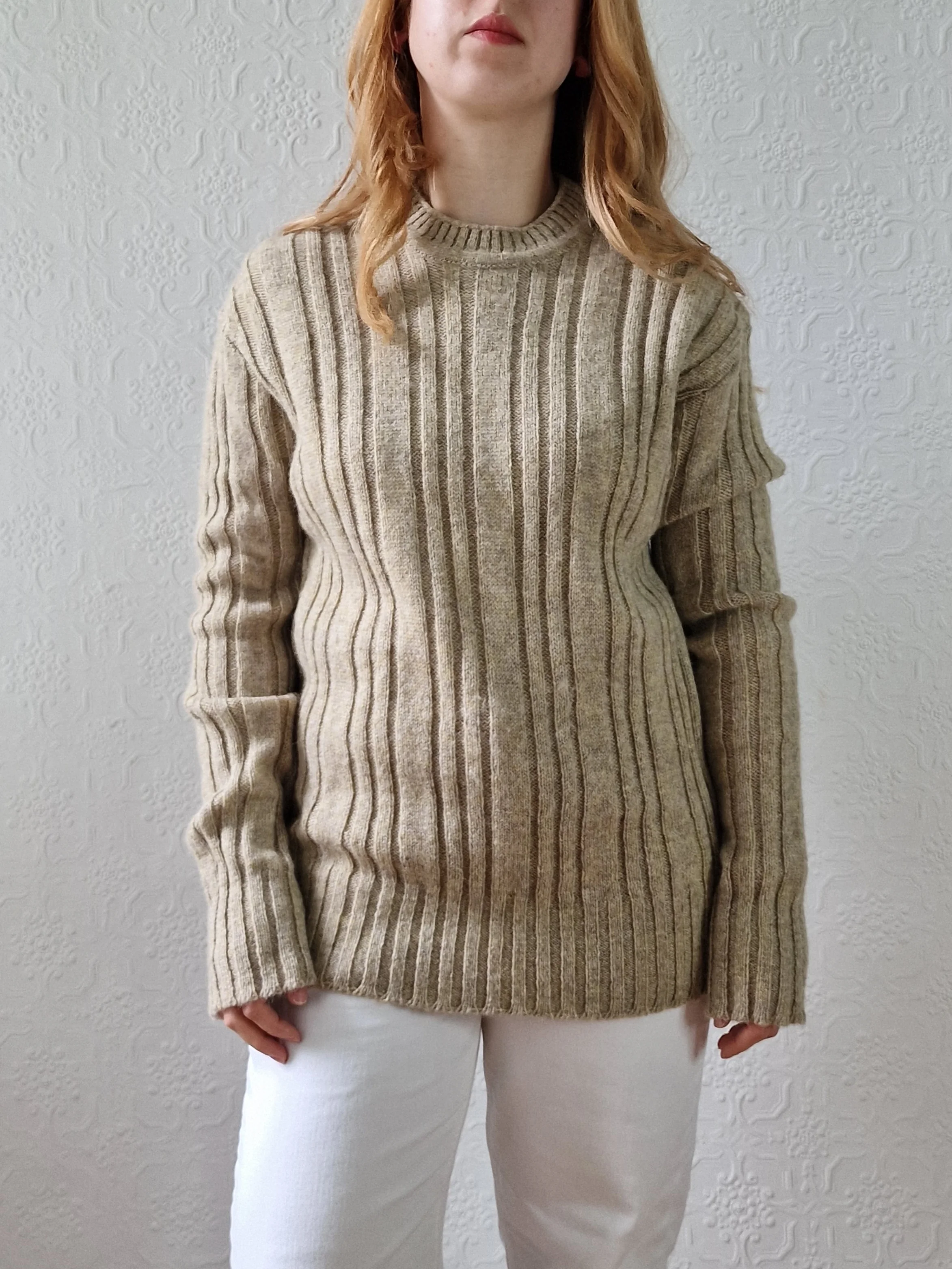 Vintage 70s Shetland Wool Light Brown Jumper with Crew Neck - M - Image 4