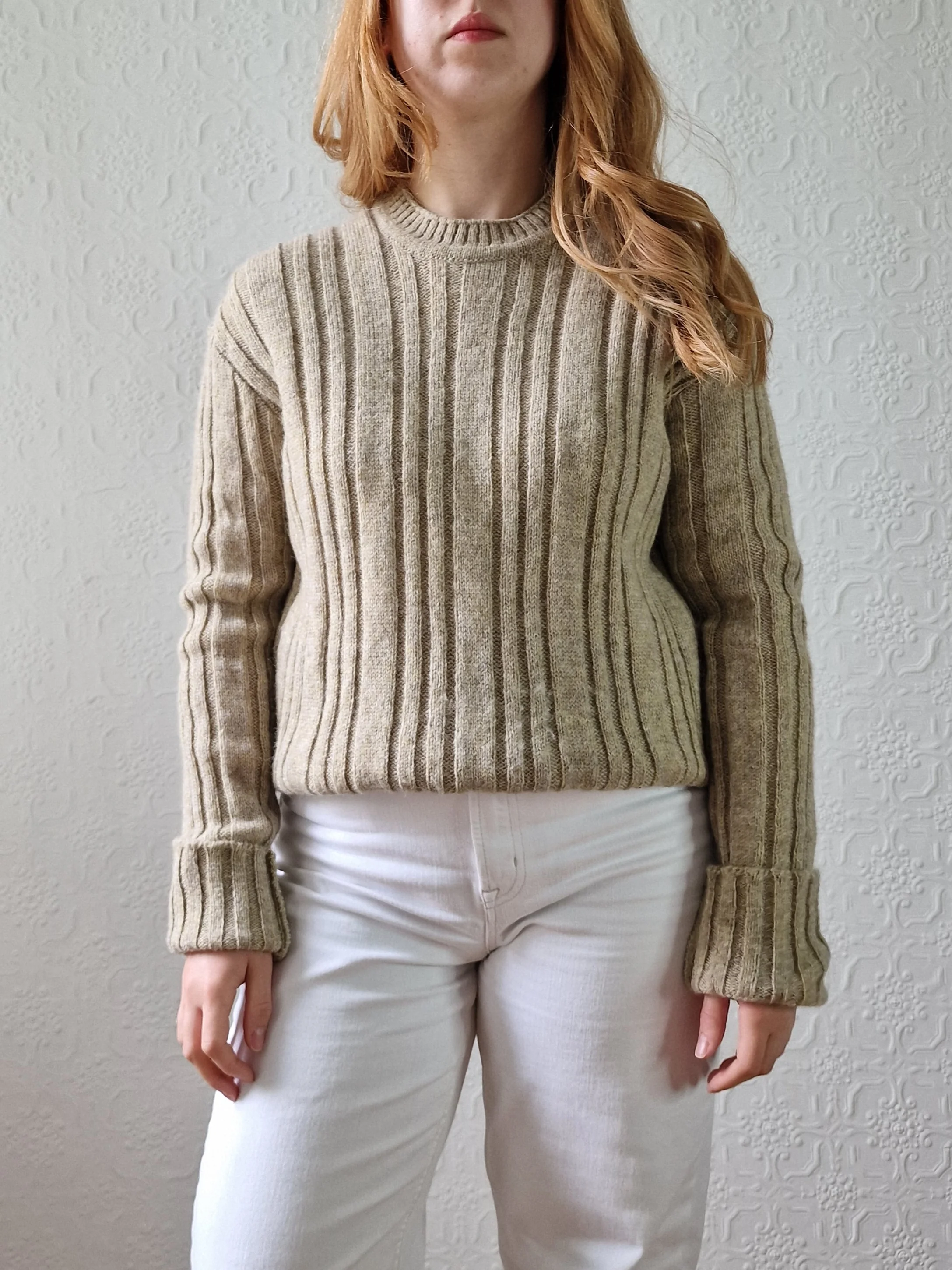 Vintage 70s Shetland Wool Light Brown Jumper with Crew Neck - M - Image 5